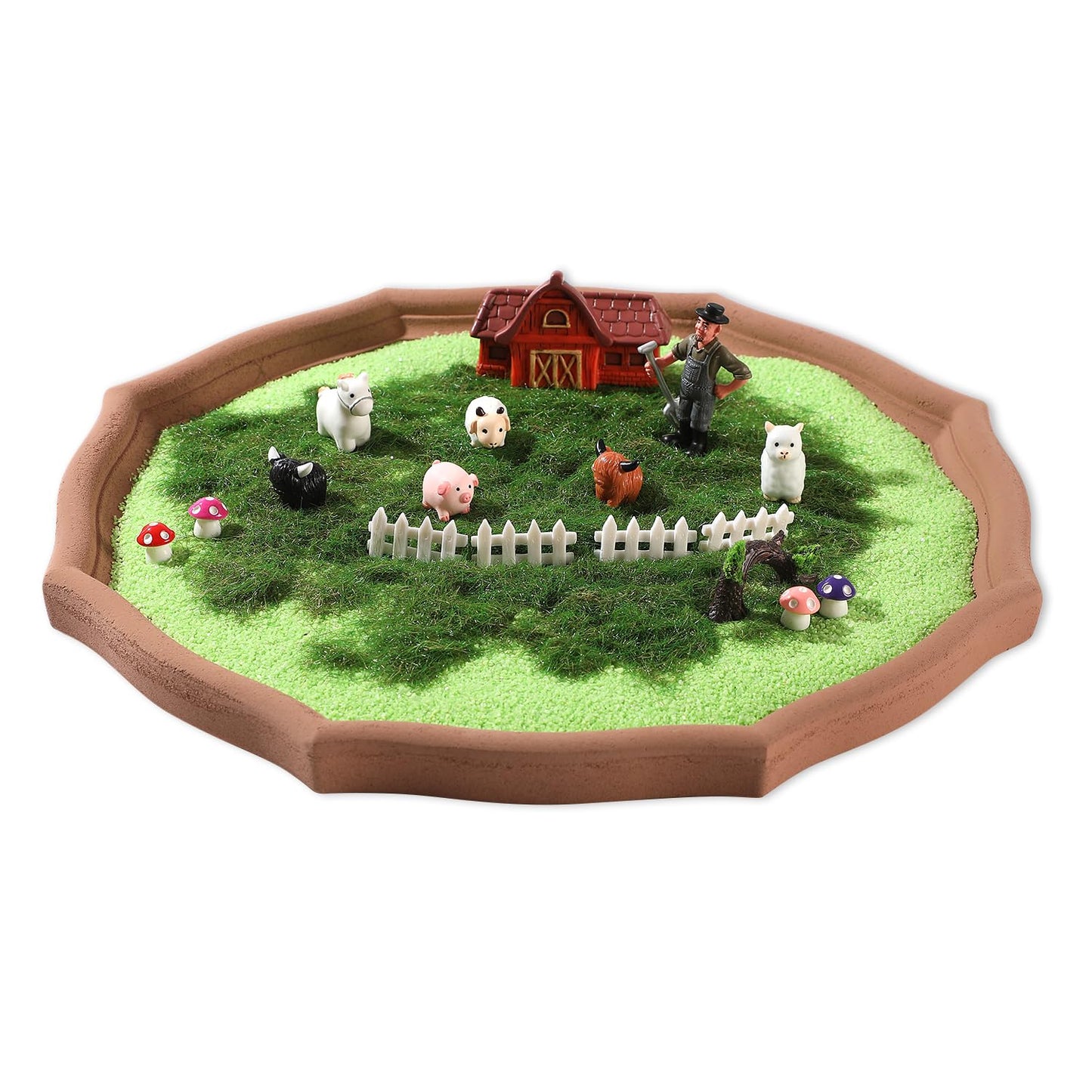 Farm Zen Garden Kit for Desk - 17 Mini Zen Sand Garden with Kawaii Animal & Wooden Tray for Meditation Room, Home, Office Desk Decor, Tranquil Zen Sand Tray for Stress Relief & Mindfulness Gift