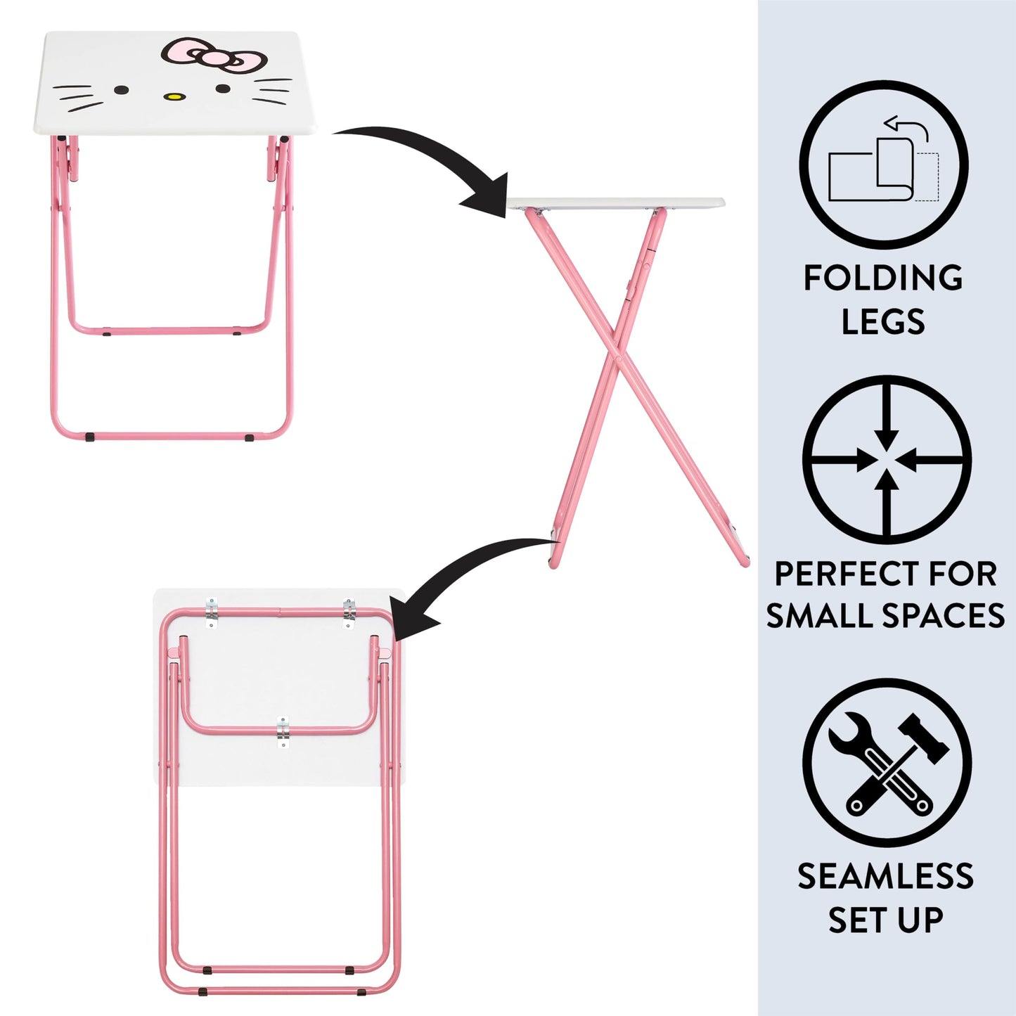 Sanrio Hello Kitty Folding Tray Table,Portable Snack & Laptop Table, Compact Space-Saving Design for Kids & Teens, Lightweight Indoor Table for Bedroom, Dorm, or Playroom
