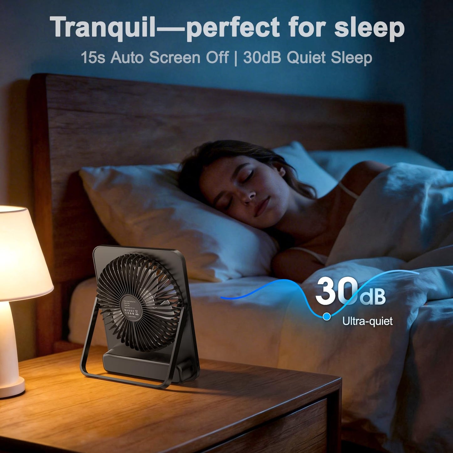 WHATOOK Large Travel Desk Fan: 10000mAh Battery 40 Hours Runtime Silent Rechargeable Fans, Quite Personal Portable Fan for Camping Bedroom Office Small Desktop fan (8.3 * 7.1inch Black) (Black)