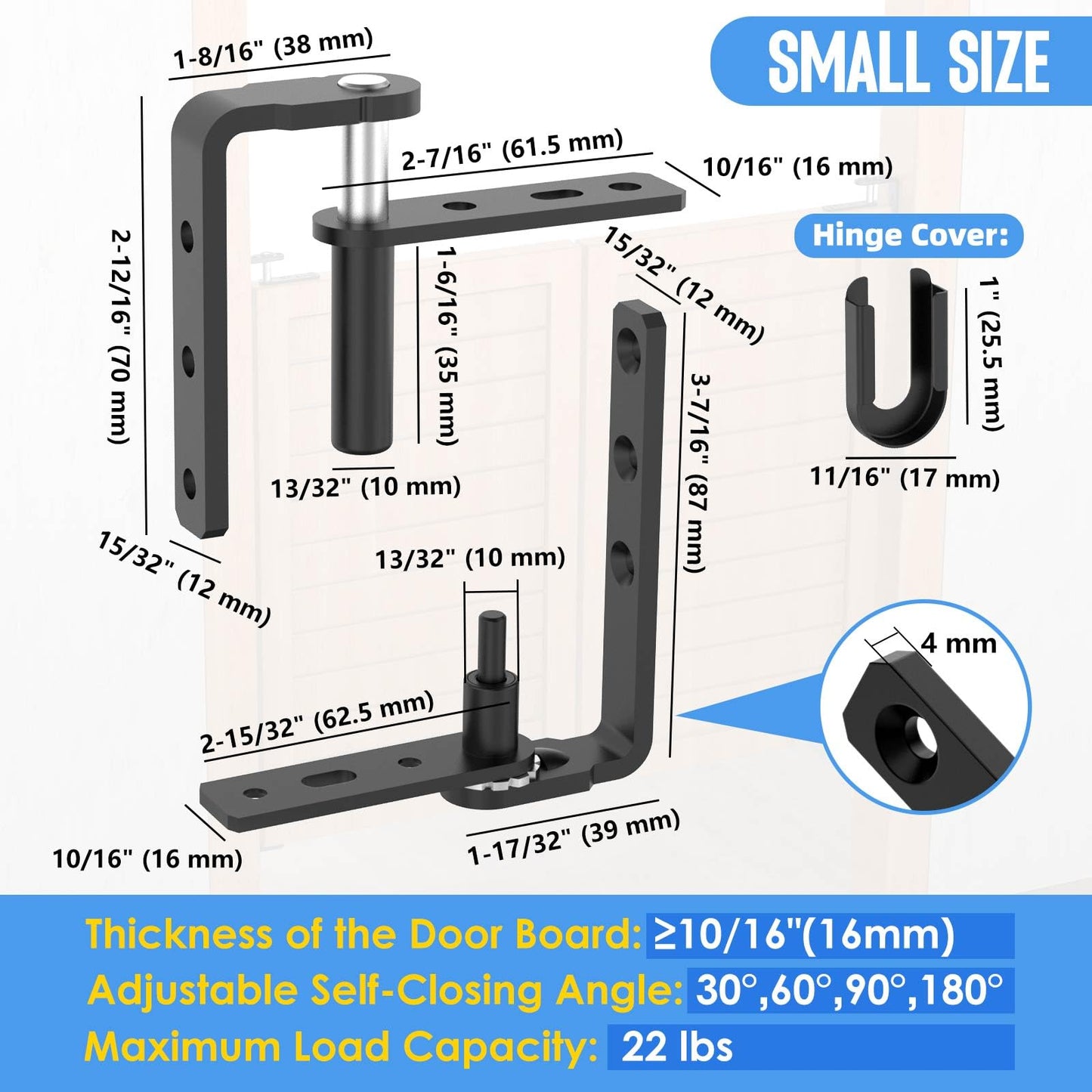 MeBantoo Heavy-Duty Self Closing Saloon Door Hinges, 304 Stainless Steel Self-Return Dual Swing Cafe Hinges for Bar, Patio Doors (4, Small)