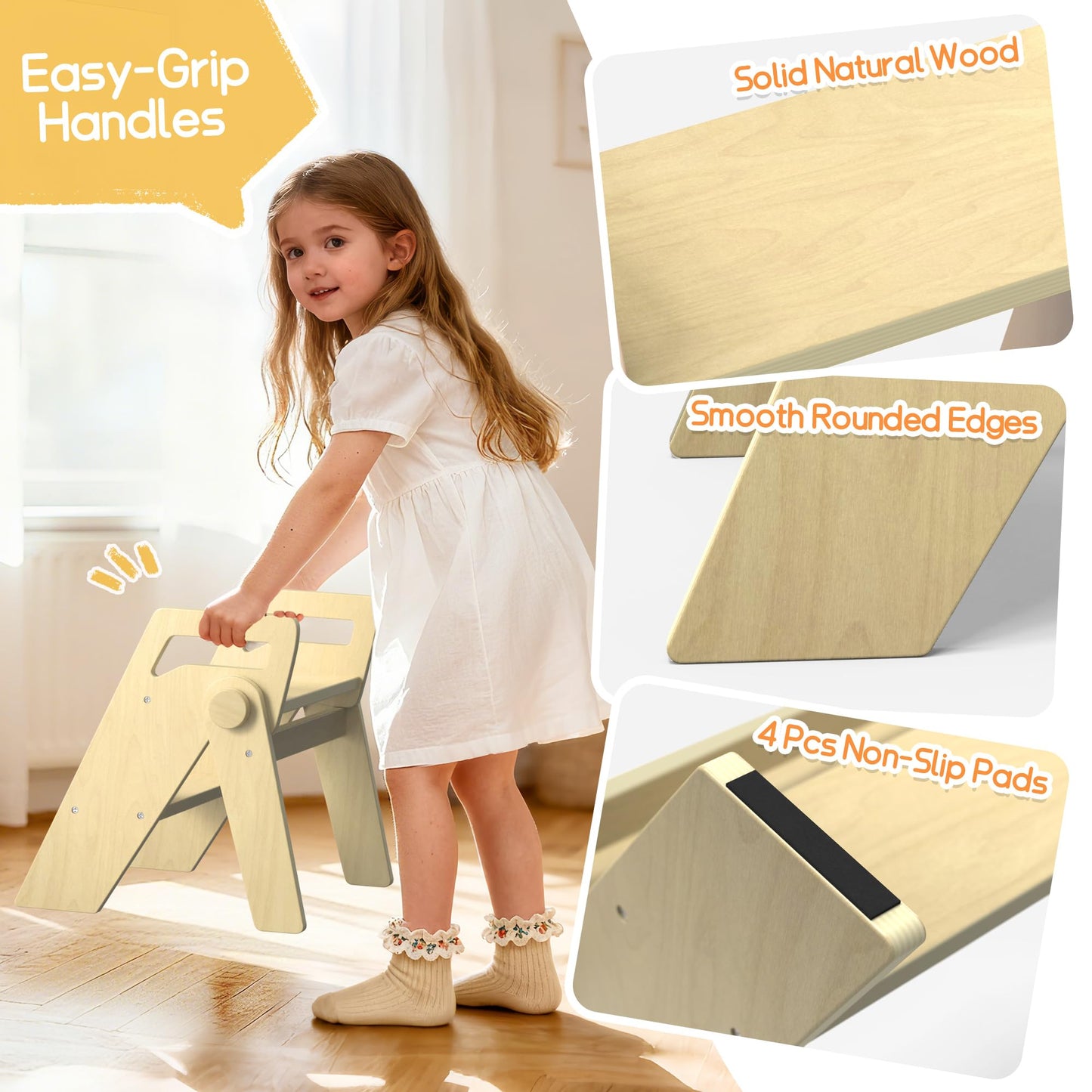 HOMEKOL Toddler Kids 2 Step Stool for Bathroom Sink, Natural Wood Color