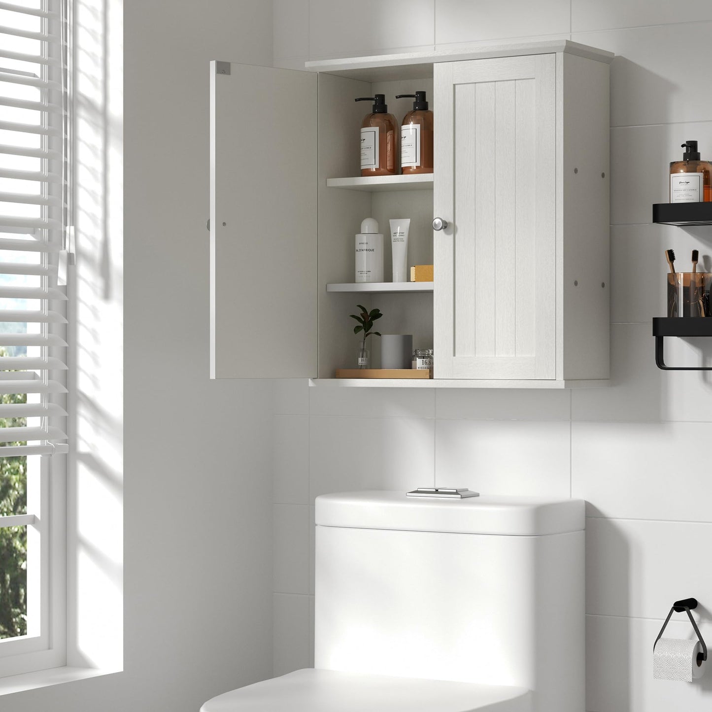Shintenchi Bathroom Wall Medicine Cabinet with 2 Door, Bathroom Storage Organizer Over The Toilet,Space Saving Storage with 3-Tier Shelves,Solid White