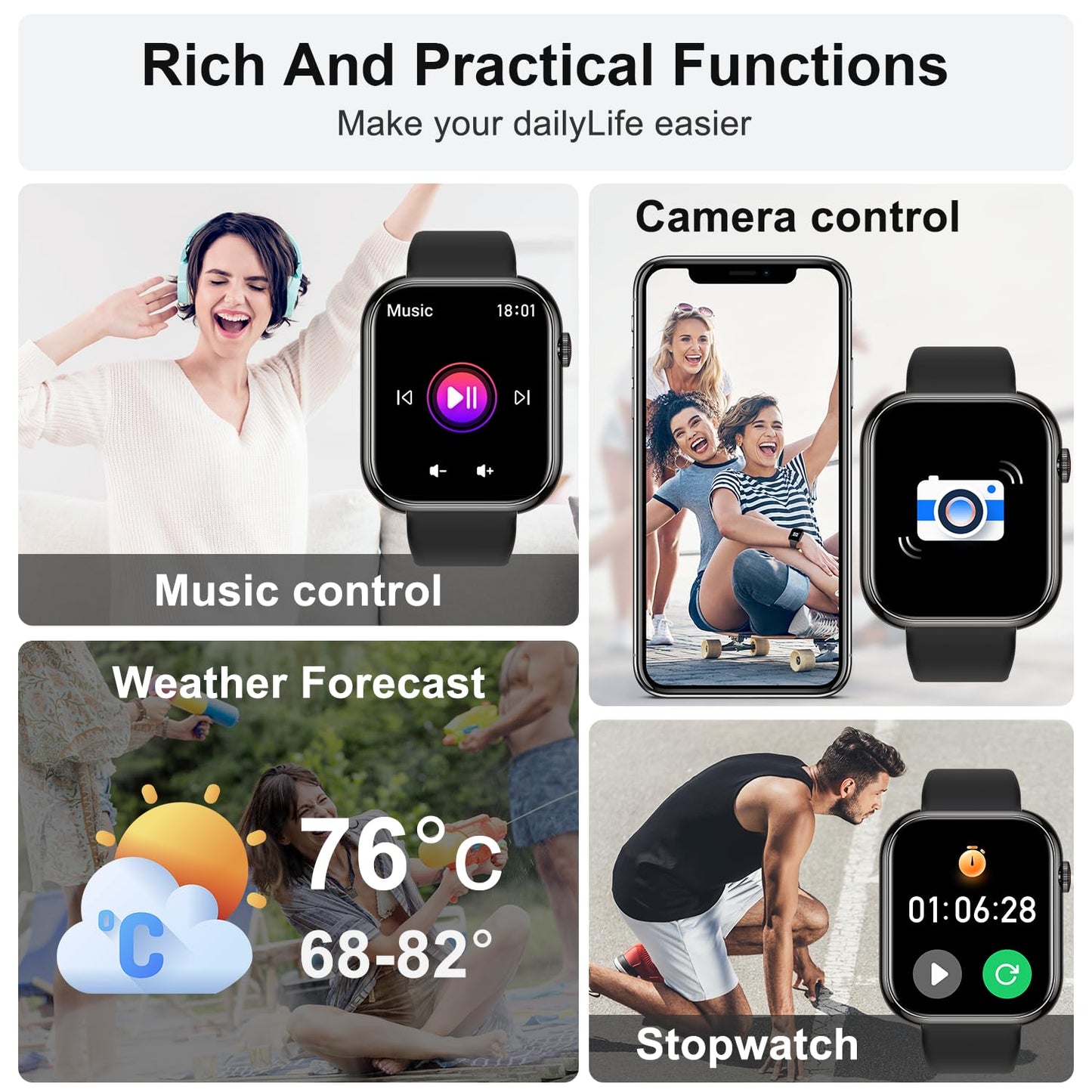 Smart Watch for Men Women Fitness: Waterproof Make/Answer Call Smart Watches for Men Digital Mens Watches Running Step Tracker Smartwatch Android Phones iPhone Samsung Compatible Heart Rate Monitor