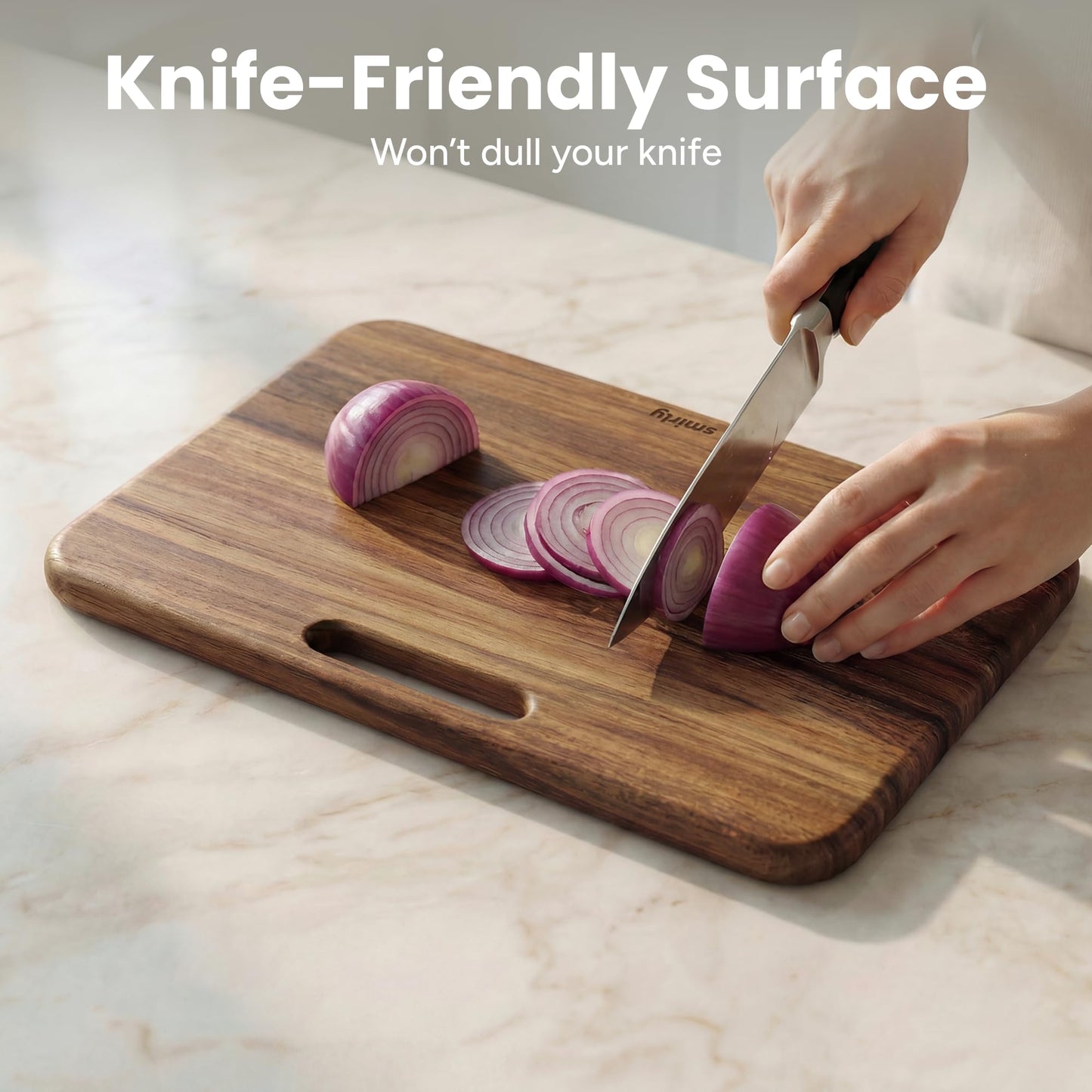 SMIRLY Wooden Cutting Boards for Kitchen, Double-Sided Cutting Board with Handle, Heavy Duty Solid Acacia Wood Cutting Board Set with Stand, 3 Pcs Cutting Boards Non Toxic for Meat Vegetable Fruit