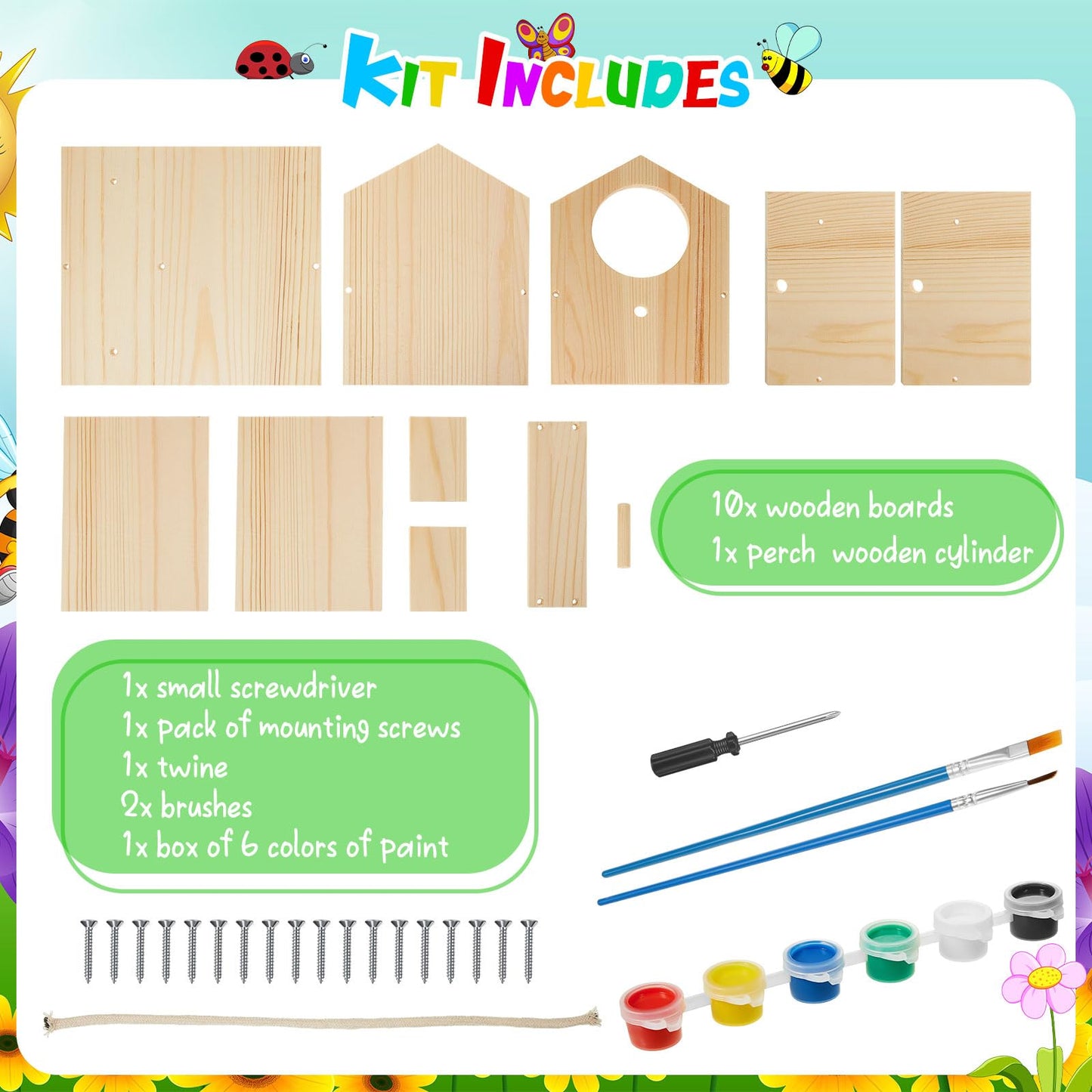 Liliful 4 Pack Wooden Birdhouse Kit DIY Bird House with Paint and Paintbrushes Art and Crafts Painting Kits for Boys Girls Adults Build Paint Classroom Birthday Indoor Outdoor Craft