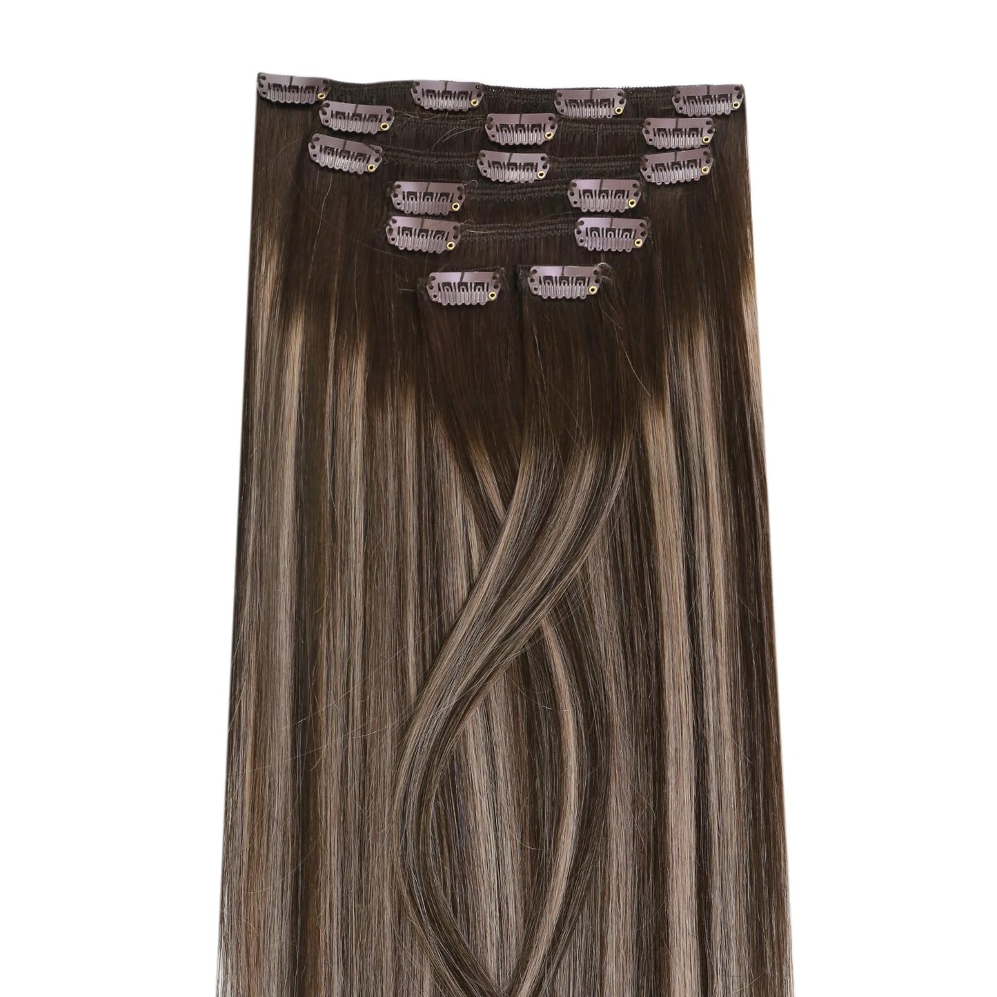 Ugeat Clip in Hair Extensions Real Human Hair Balayage Dark Brown Ombre Ash Brown Hair Extensions Real Human Hair Clip ins Thick Clip in Hair Extensions 16 Inch 7pcs 120g
