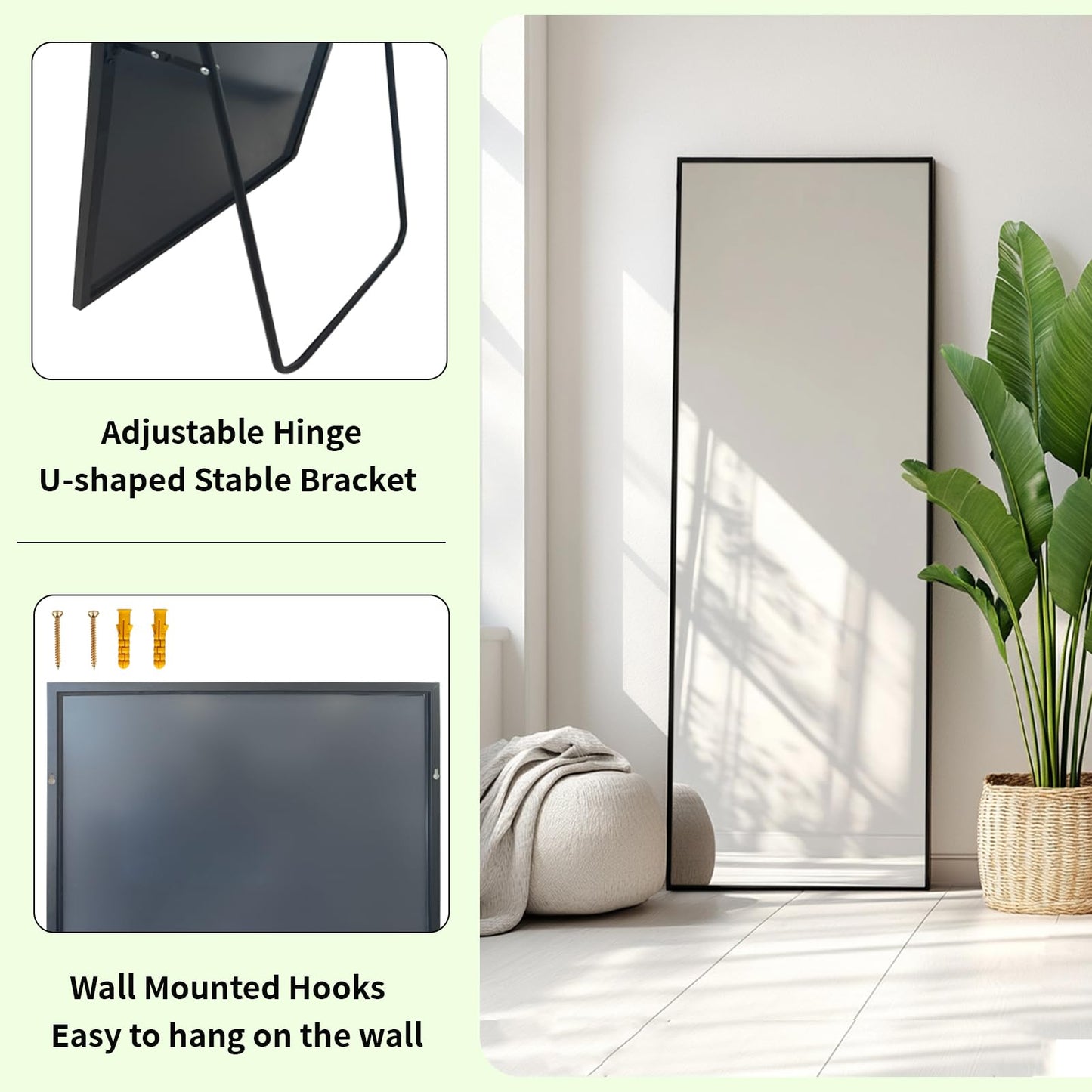Sunniry Full Length Mirror 56x16 inch, Full Body Mirror with Aluminum Metal Frame, Standing Mirrors for Bedroom, Livingroom, Cloakroom, Hallway, Home Décor.