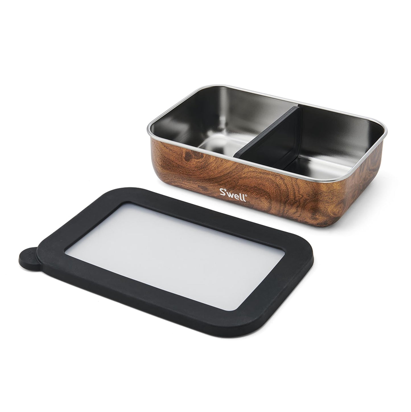 S'well Stainless Steel Bento Box, Teakwood, Fits One Large Entree Or Small Entree And Snack, Includes Removable Divider, Leakproof, Easy to Clean, Dishwasher Safe