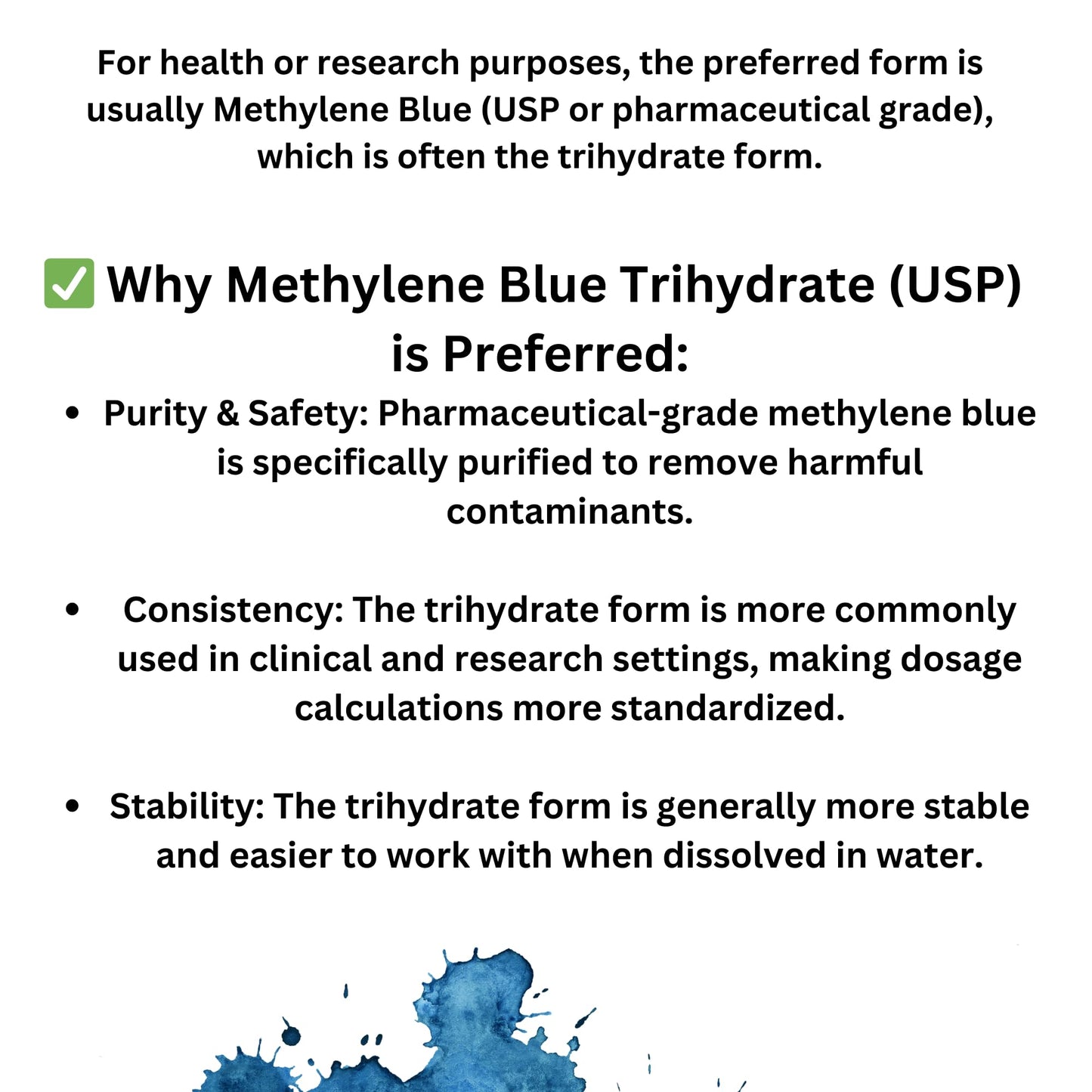2% Methylene Blue Trihydrate USP 2200 mg, 3.75 oz USA Produced Pharmaceutical Grade Glass Bottle and Glass Dropper.