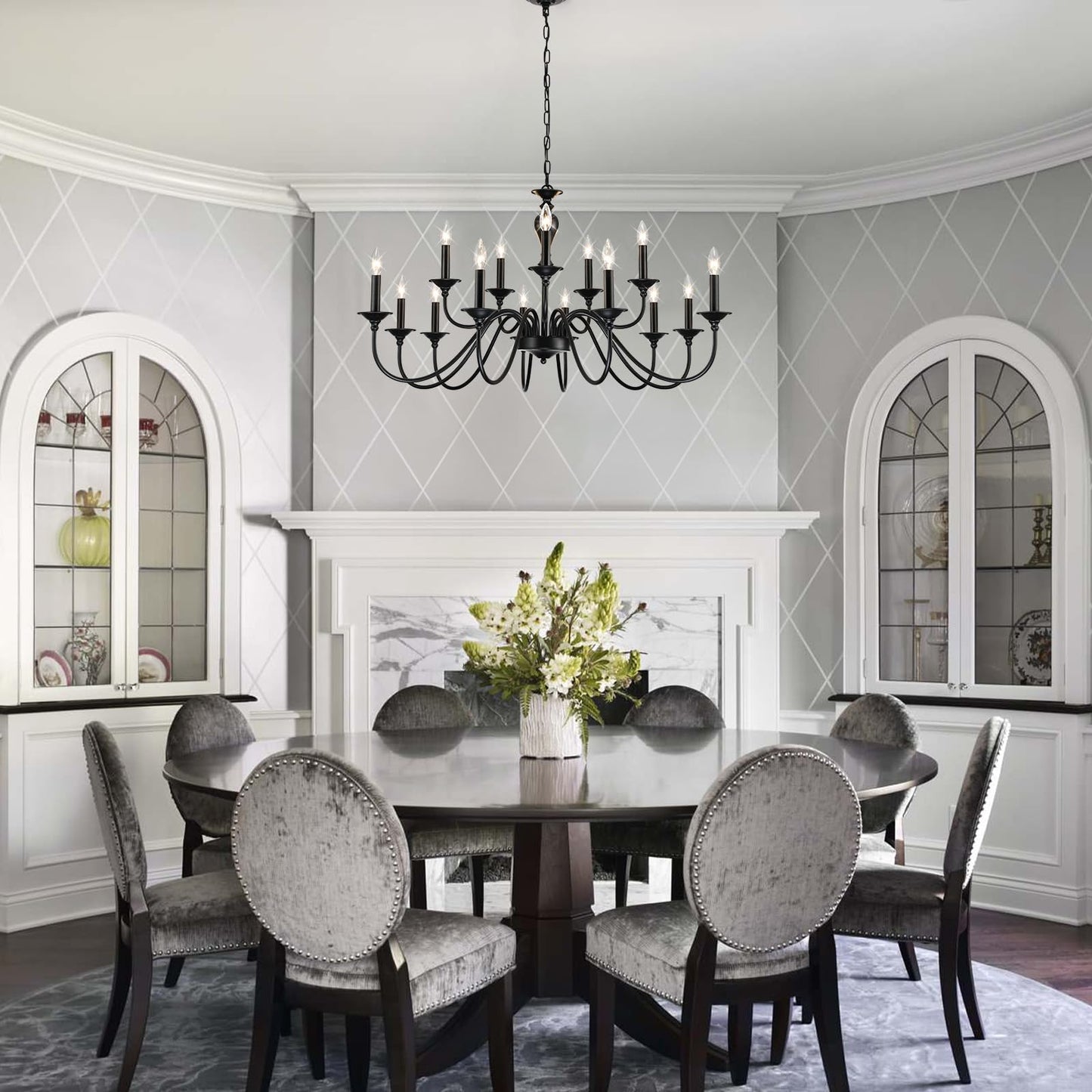 15 Light Black Farmhouse Chandelier | Large Chandeliers for Dining Room Light Fixtures Over Table | Vintage Candle Hanging Lighting for Living Room | Foyer | Staircase | Restaurant | Villa
