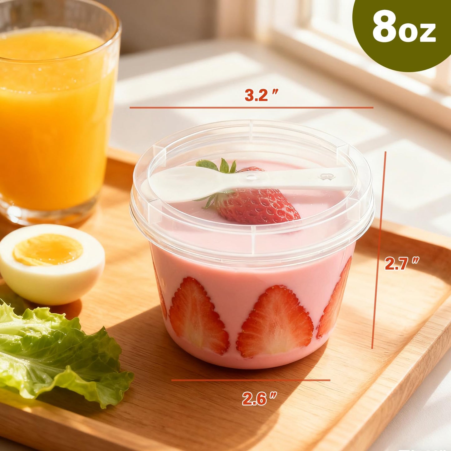 Nefocar 100 Pack 8oz Plastic Dessert Cups with Lids and Spoons, Clear Yogurt Parfait/Appetizer Cup with Lids for Party, Mini Round Dessert Cups with Spoons for Pudding/Jello/Milkshake/Fruit/Ice Cream