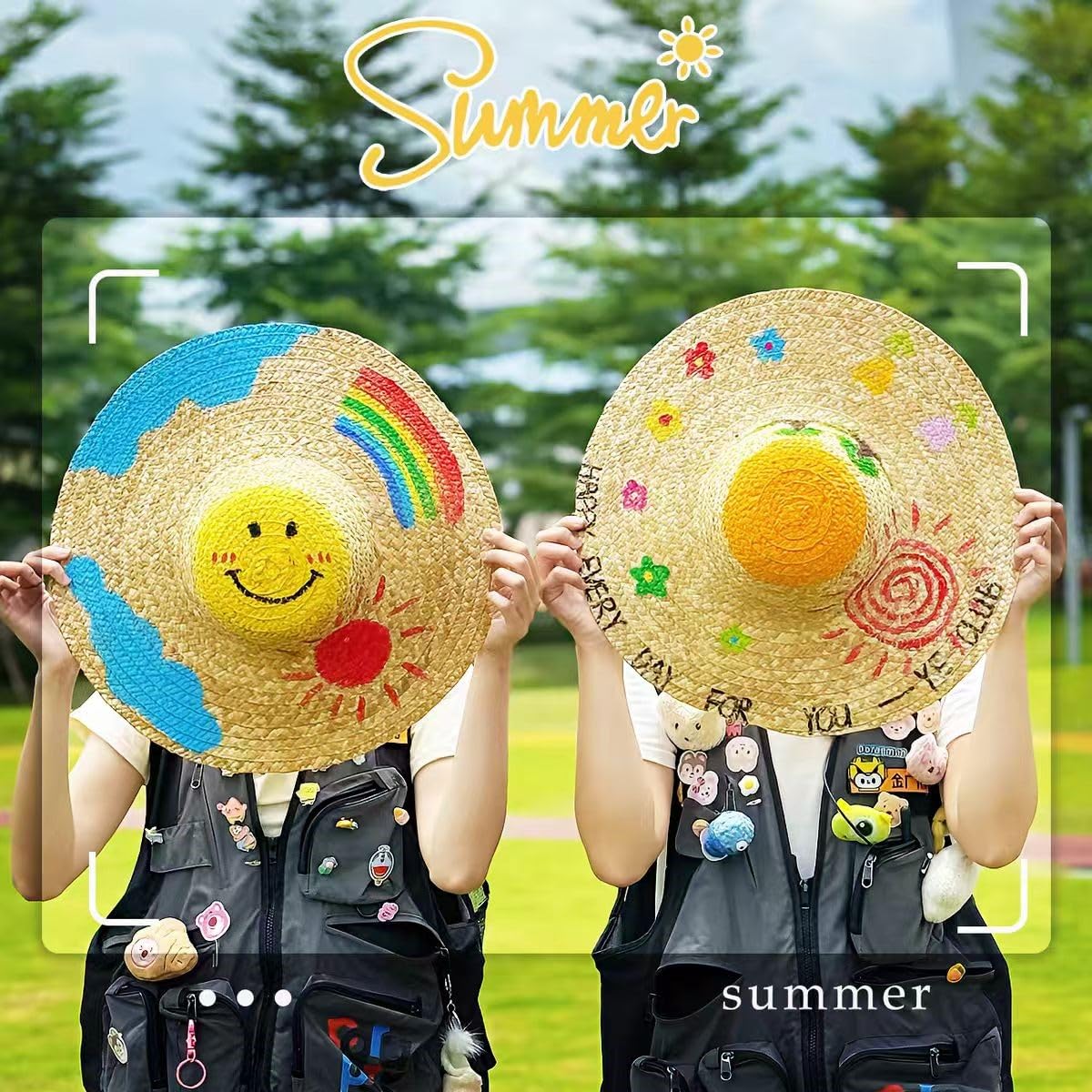 Cumuiu DIY Straw Hat Craft Painting Hats Handmade Hat Tea Party Hats Cap Beach Sun Hat Art Painting Hat with Paints & Brush (US, Age, 3 Years, 5 Years, 10)
