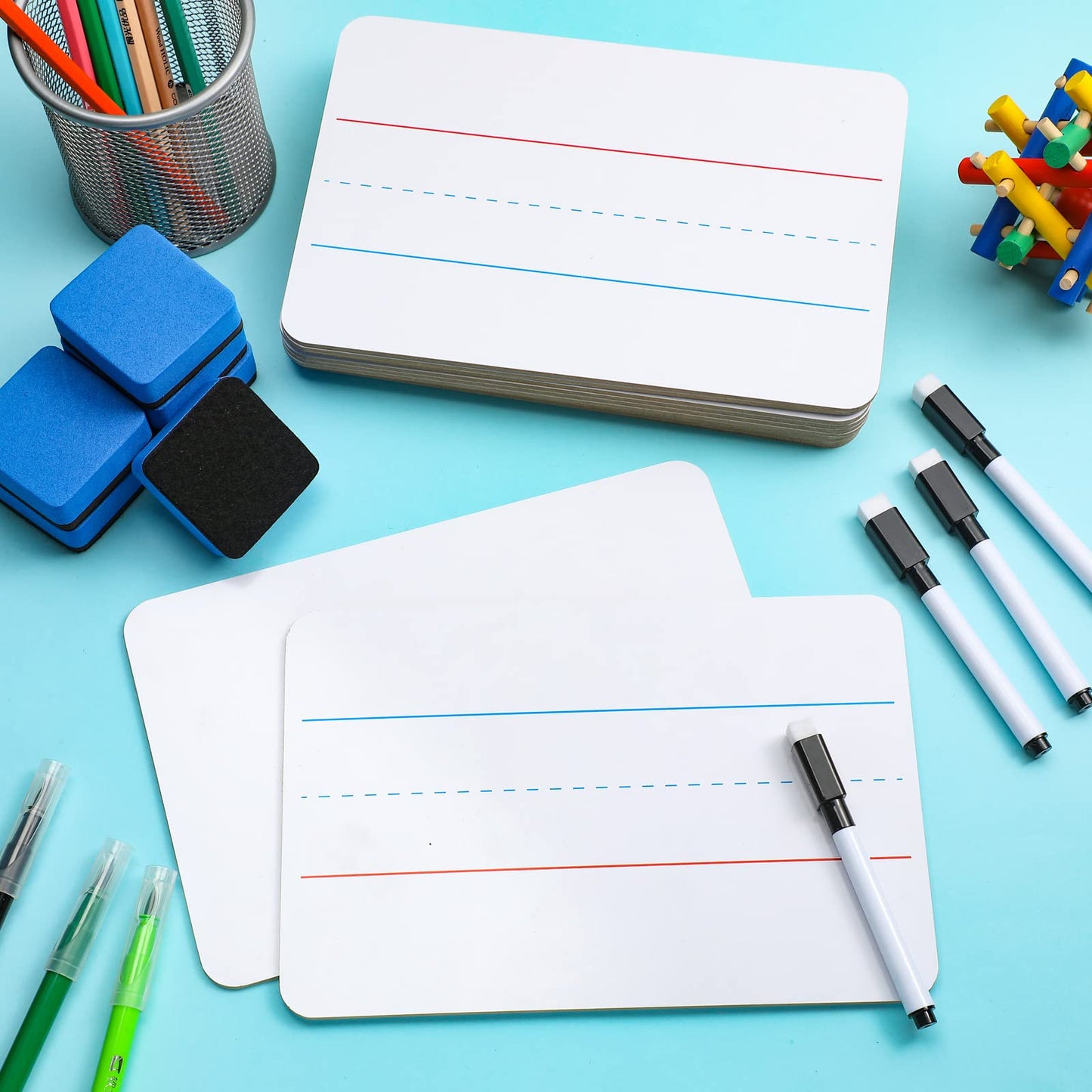 Colarr 24 Sets Mini White Boards 6"x 9" Dry Erase Boards Classroom Pack Includes Two Sided Small Whiteboards Markers, Lapboards Erasers for Teachers Students School