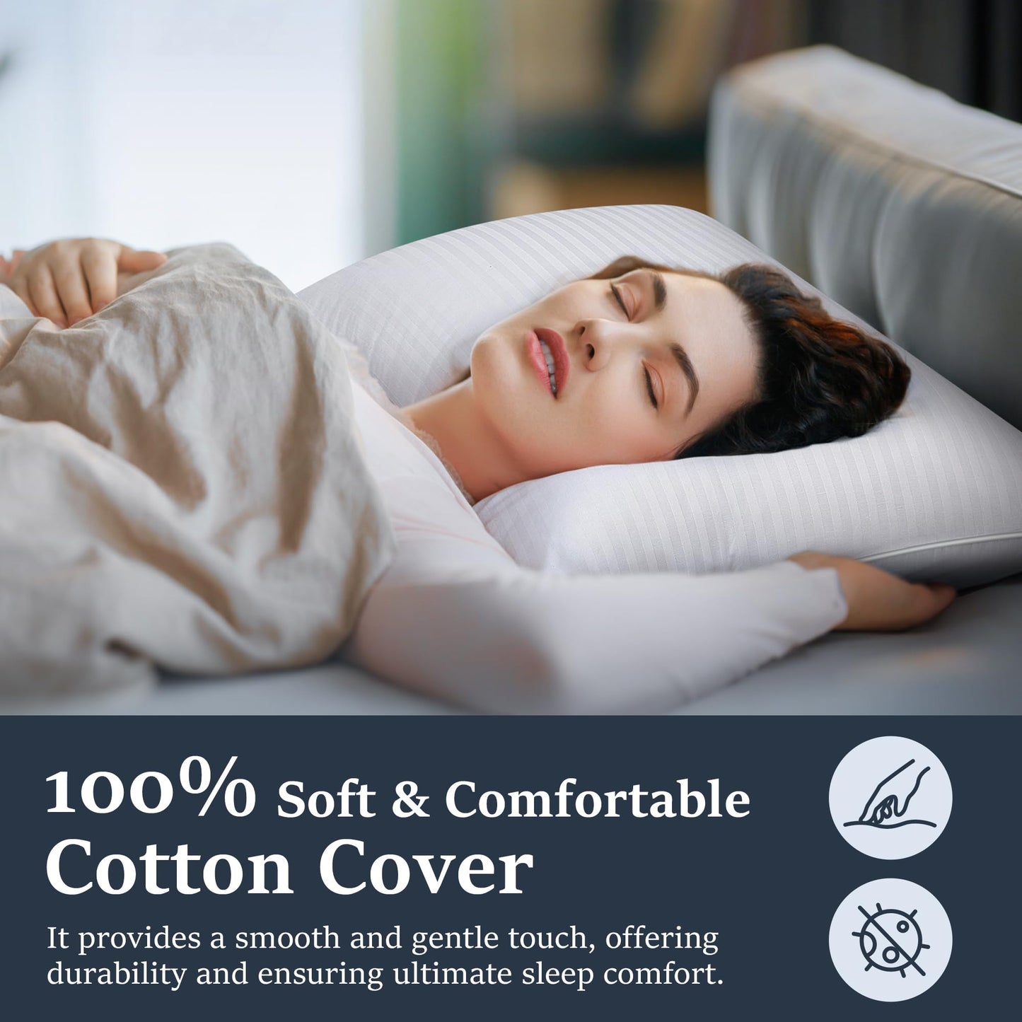 COZSINOOR Goose Down Feather Pillows Queen Size Set of 2 - Hotel Down Bed Pillow for Sleeping, Soft 600 TC Cotton Cover, Fluffy Support Surround Fill Down Alternative for Back, Stomach, Side Sleepers