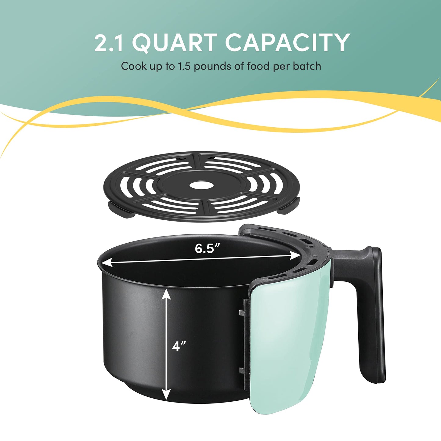 Elite Gourmet EAF0201BLX Personal Compact Space Saving Electric Hot Air Fryer Oil-Less Healthy Cooker, Timer & Temperature Controls, 1000W, 2.1 Quart, Mint