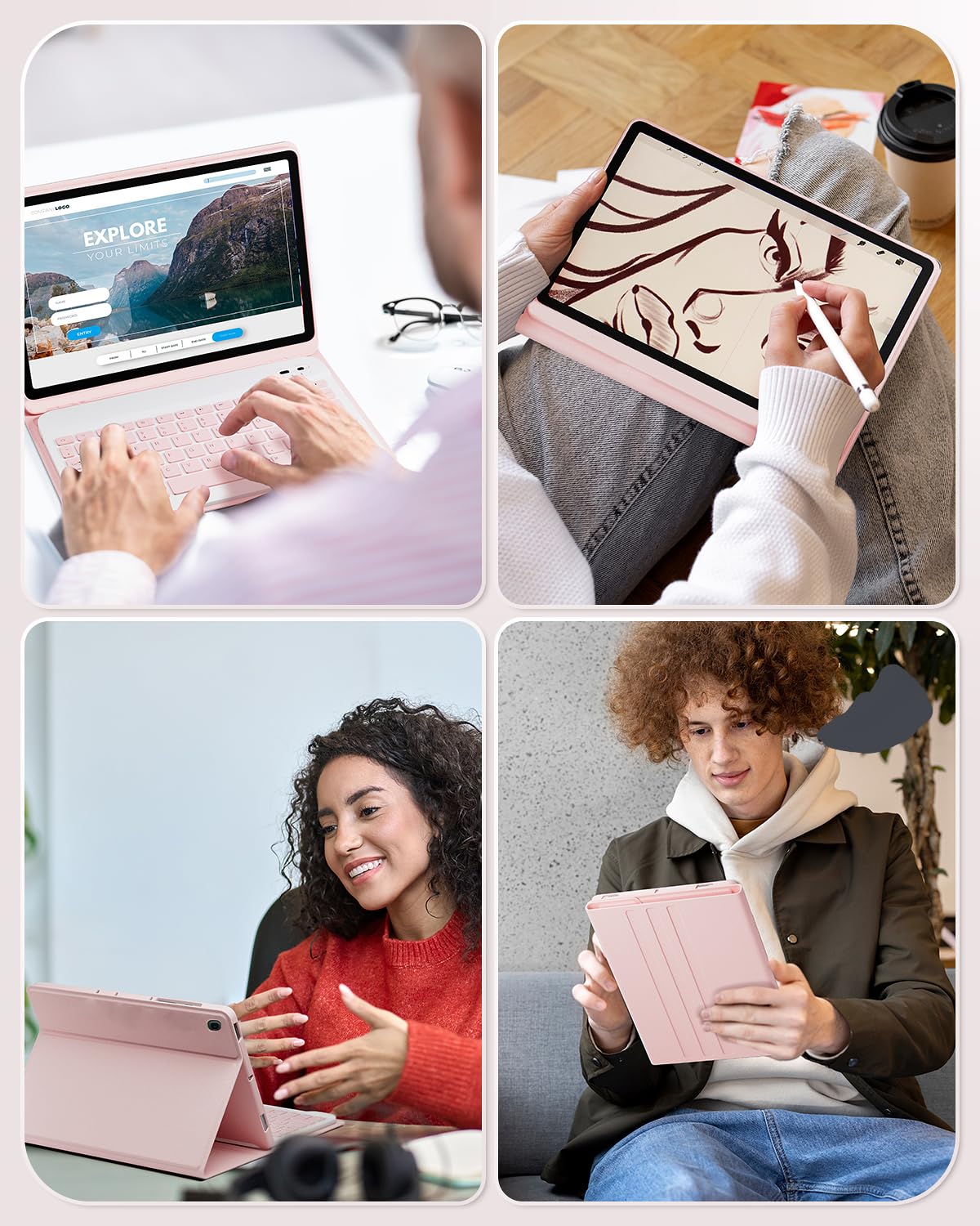 TUNKARMOR Keyboard Case for iPad Pro 13 (M4 2024) 13 inch - with Mouse and Detachable Keyboard, Slim Case with Pen Holder - Pink