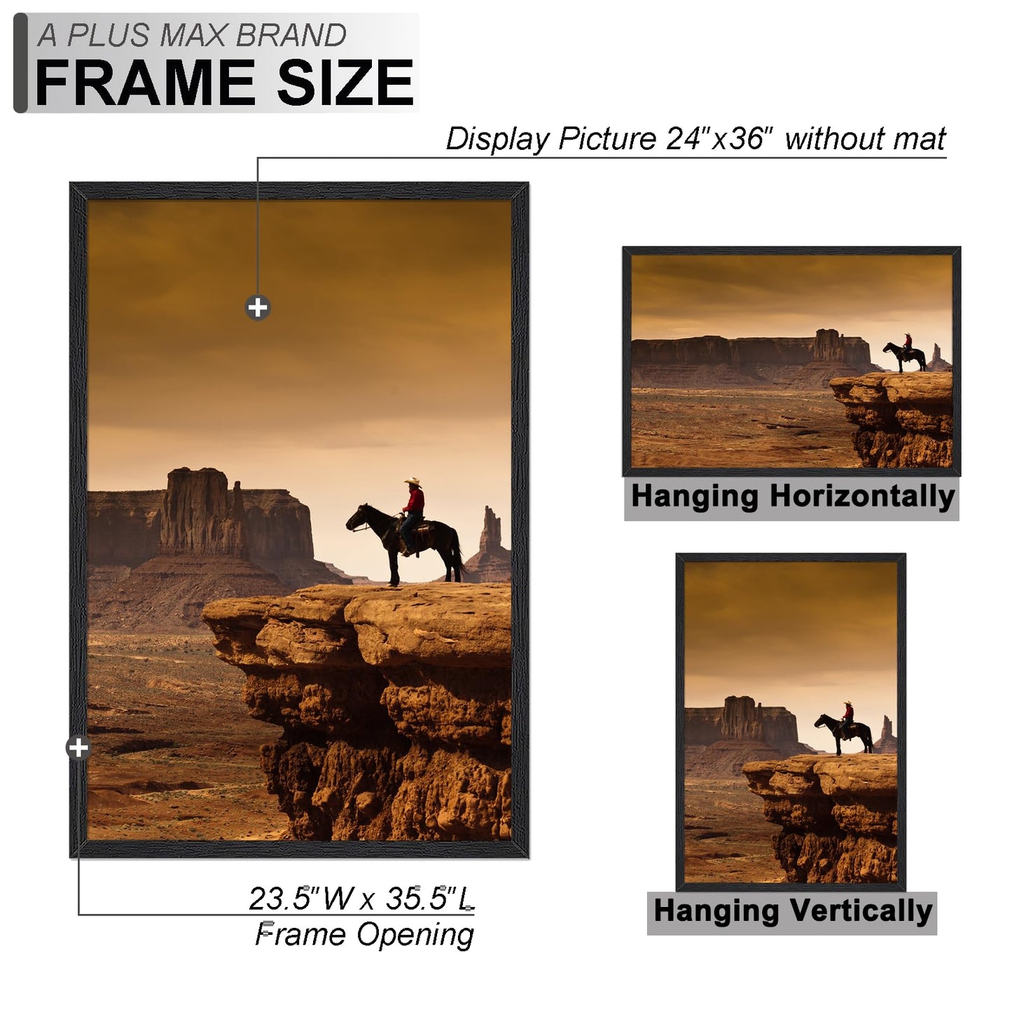 A PLUS MAX 24x36 Picture Frame, Black Engineered Wood Frame for 24 x 36 Inch Picture Poster Photo, Light Weight 24 by 36 Frame with Wood-grain for Wall - 1 Pack/Black/24 x36