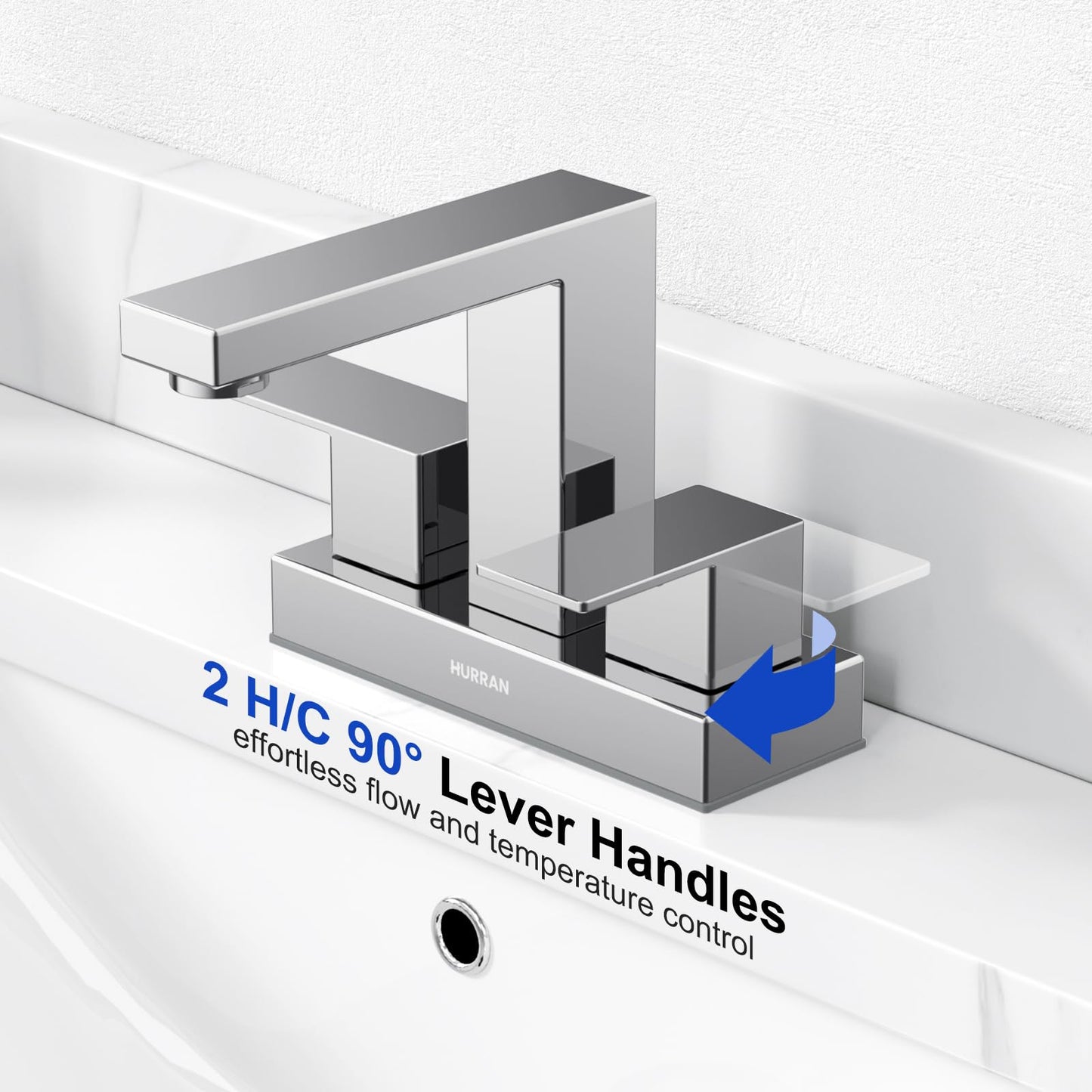 Bathroom Sink Faucet, Hurran 4 inch Chrome Bathroom Faucets for Sink 3 Hole with Pop-up Drain and Supply Lines, Stainless Steel 2-Handle Faucet for Bathroom Sink Vanity RV Restroom, 2 Pack