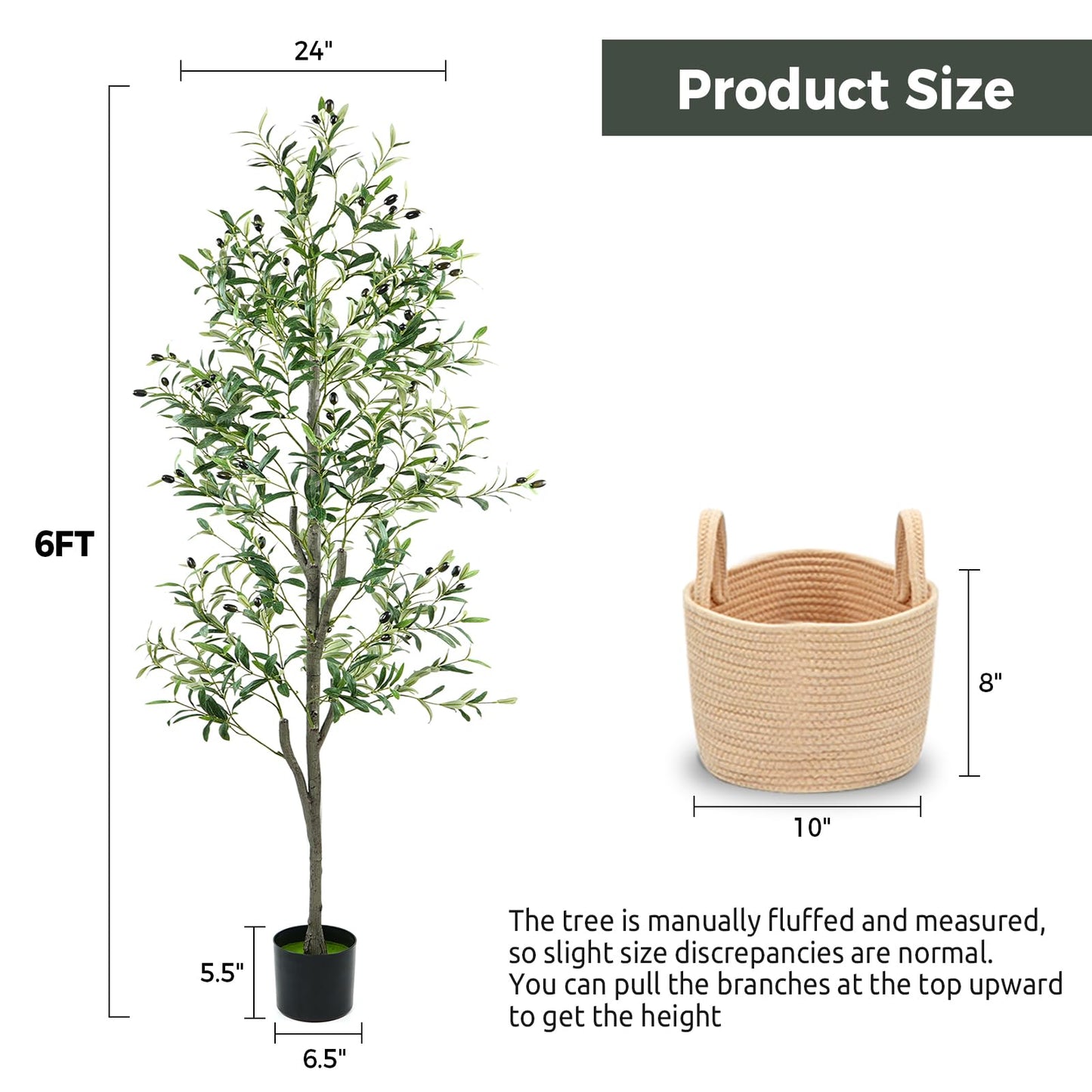 Zynaro Olive Trees Artificial Indoor 6FT, Faux Olive Tree with Woven Basket & Natural-Looking Wood Trunk, Realistic Leaves & Fruits, Maintenance-Free Tall Fake Olive Tree for Modern Home Office Decor