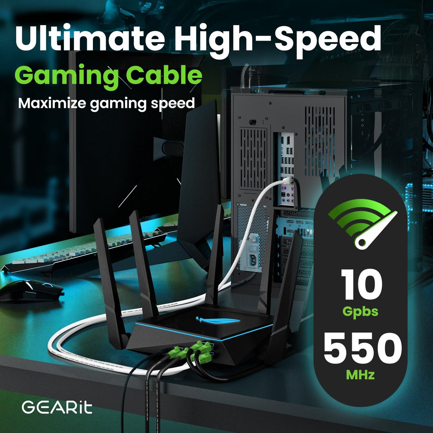 GearIT RJ45 Cat-6 Ethernet Patch Cable, 10Gpbs Transfer Speed, Gold-Plated Connectors, Copper Clad, Outdoor, UV Resistant, Direct Burial, Waterproof, Durable, 150 Foot (45.7 Meters), Black
