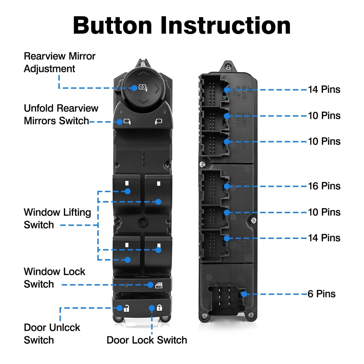 TOP-MAX 20835552 Master Power Window Switch Driver Side Compatible with 2007-2013 Chevrolet Silverado, Avalanche, 2007-2014 Suburban, Tahoe, Sierra, Yukon Without Power Folding Mirrors, OE# 20835552