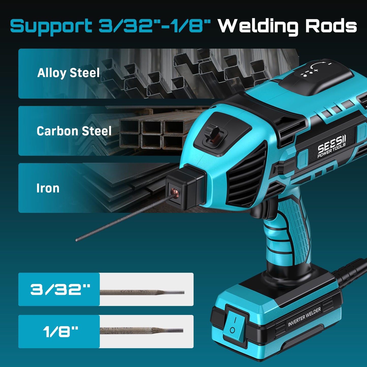 Seesii Portable Welder Handheld, 110V 120A Portable Welding Machine with Goggles & Chipping Hammer, Compatible with for 3/32"-1/8" Rods, Suitable for Home DIY Repair and Automotive Repair Welding