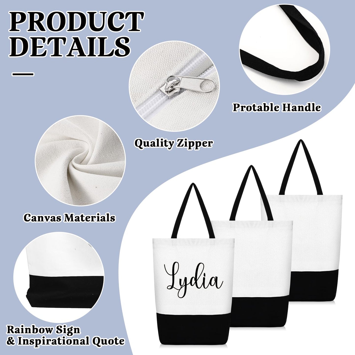 50 Pieces Large Canvas Tote Bags Reusable Sublimation Blank Plain Bags Bulk with Zipper for DIY Crafts Shopping Women Teacher(Vertical Large Bag)