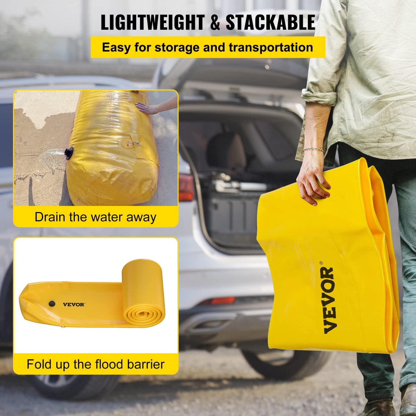 Flood Barrier, Flood Bags, Sandbag Alternative, Water Barrier for Flooding with Great Waterproof Effect, Reusable PVC Water Diversion Tubes, Lightweight Flood Barriers for Home, Door, Garage