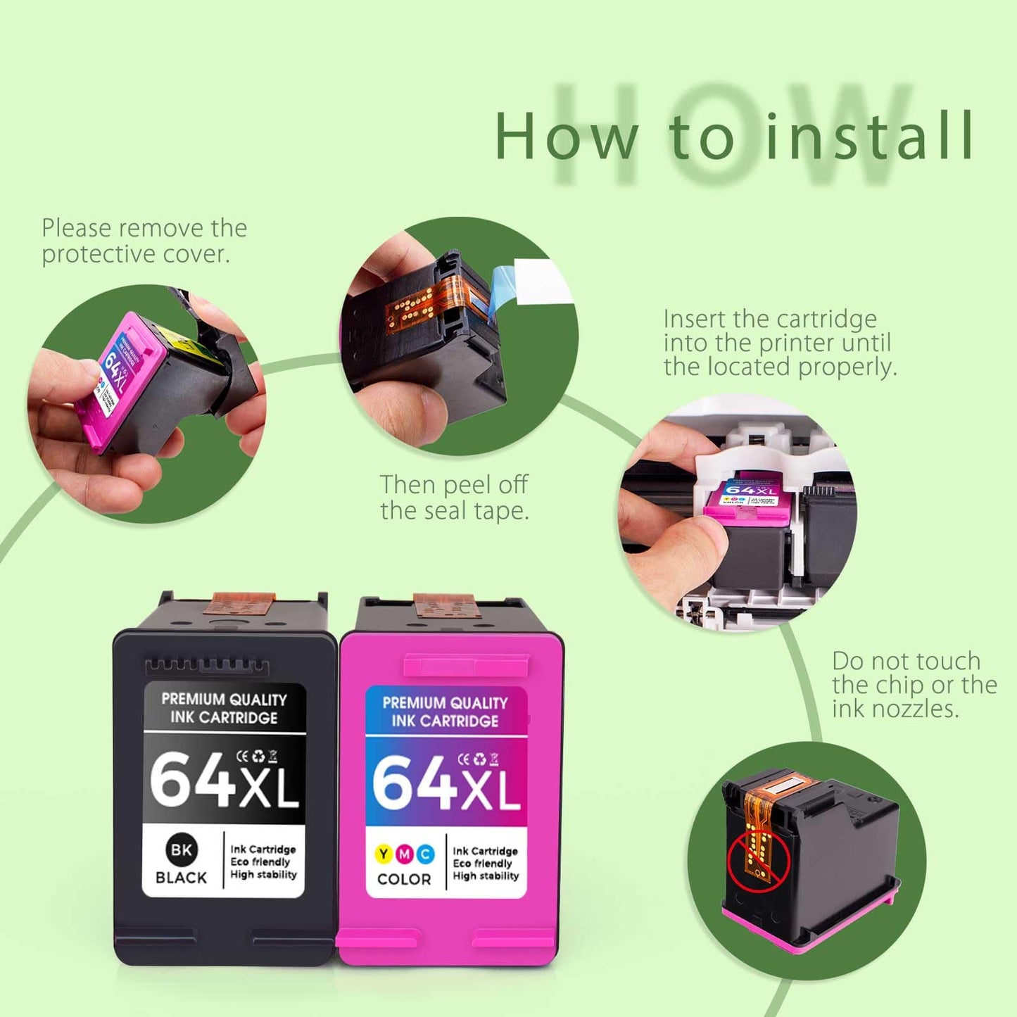 hkcnink 64 64XL Ink Cartridge Combo Pack Replacement for hp Ink 64 for hp 64xl Black Ink Cartridge for hp 64 Ink use with hp Envy Photo 7855 Ink cartridges 7200 7455 7858 7900 Printer (1BK+1C)