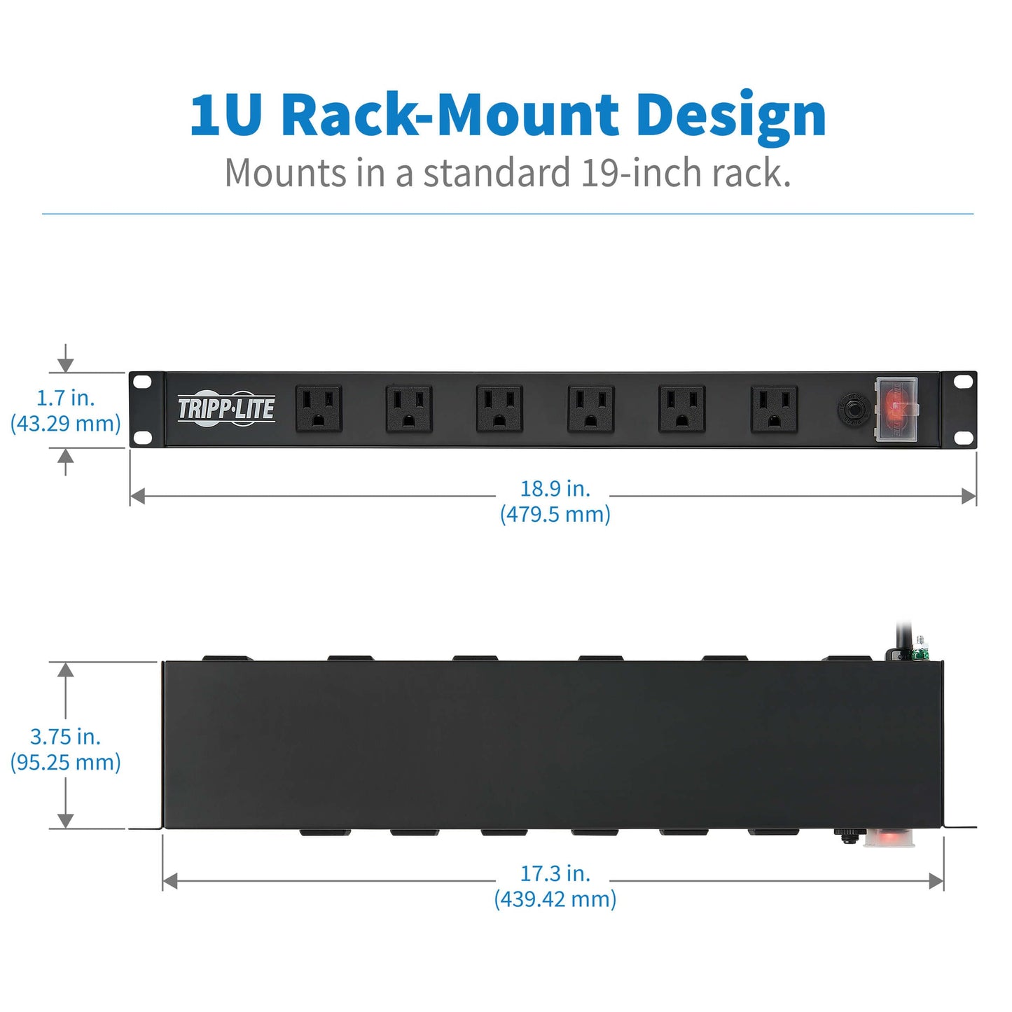 Tripp Lite 12-Outlet Rackmount PDU Power Strip, Six Front & Six Rear Facing Outlets, 15A, 120V, 15ft Cord with Right-Angle Plug, Horizontal 1U Rack Mount, Lifetime Manufacturer's Warranty (RS1215-RA)