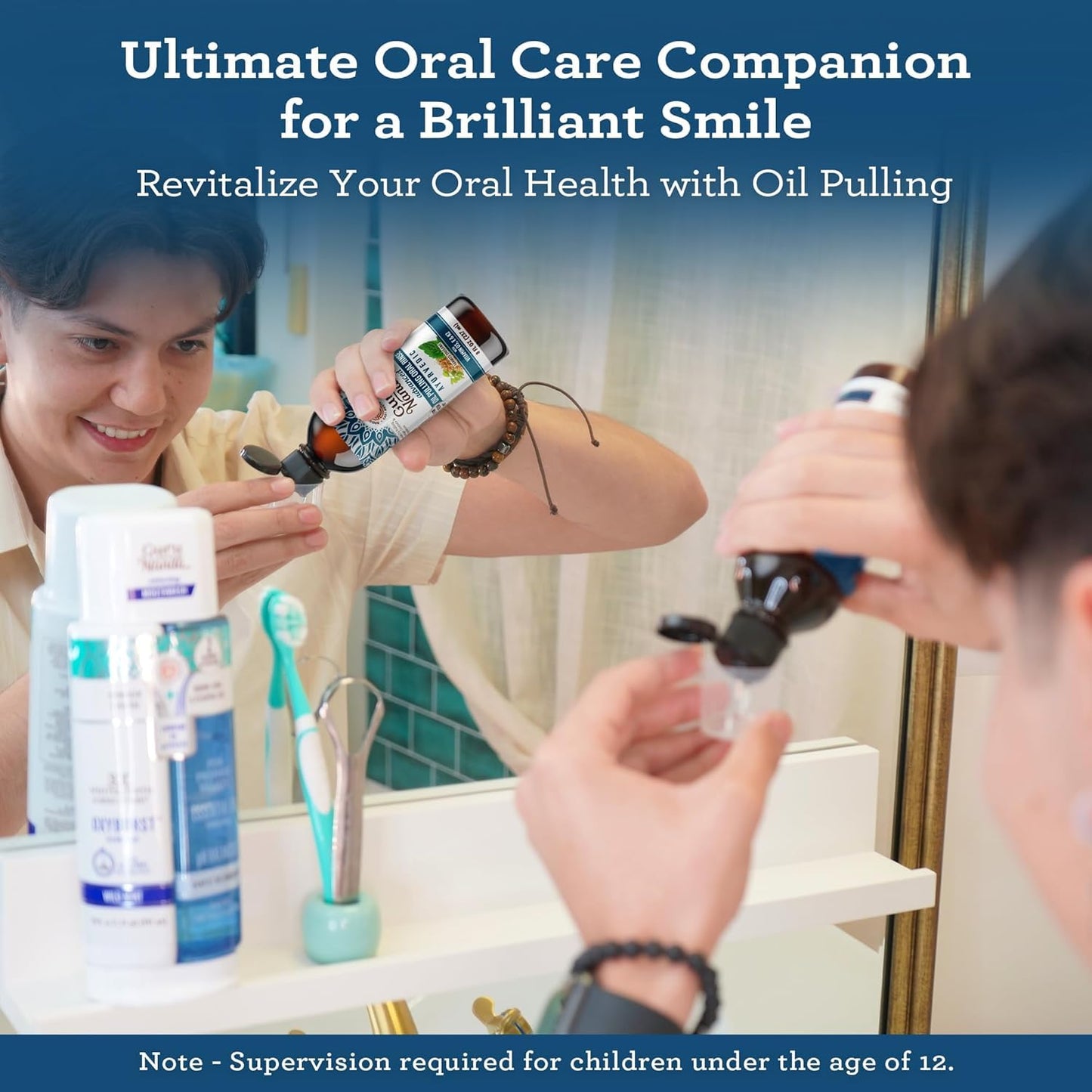 GuruNanda Advanced Oil Pulling with Tongue Scraper, Natural Alcohol Free Mouthwash with Coconut Oil, Vitamins D & E for Teeth & Gum Health (3x8 Fl Oz)