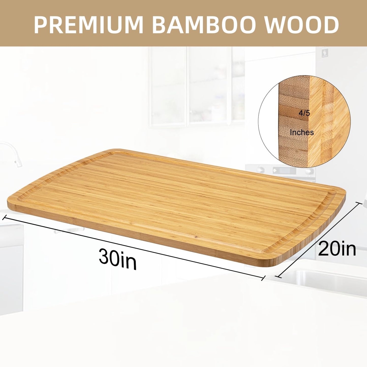 30" Extra Large Bamboo Cutting Boards for Kitchen, Wooden Chopping Board with Juice Groove, Reversible Butcher Block Cutting Board Carving Board for Meat Turkey Veggies, 30 x 20 Inch
