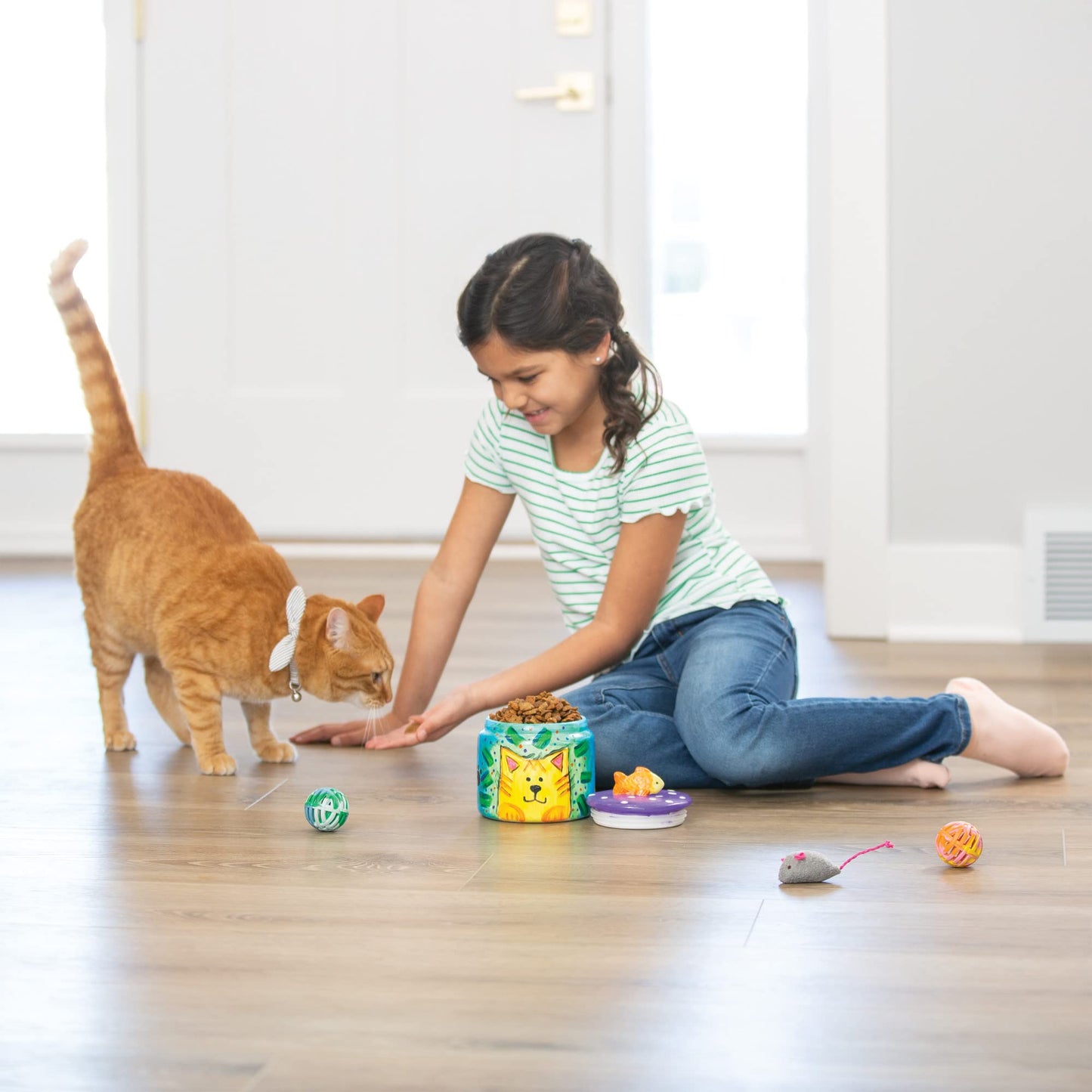 MindWare Paint Your Own (PYO) Cat Treat Jar Craft Kit for Kids - Includes Porcelain Treat Jar, Paint, Brushes and Instructions