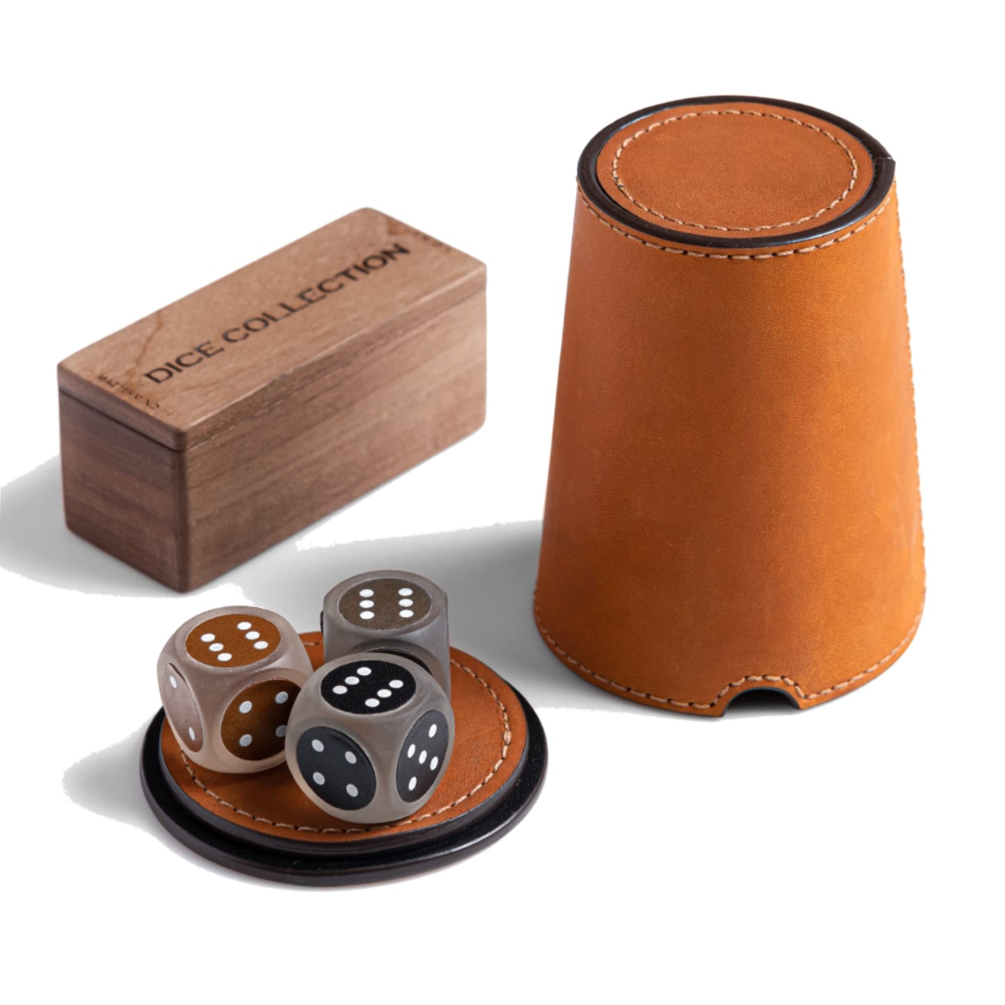 THE CRAFT HOUSE Dice Set with Dice Shaker Cup, Perfect for Casino Dice Game, Dice Games for Family Leather Dice Cup, Poker Dice Shaker (Brown)