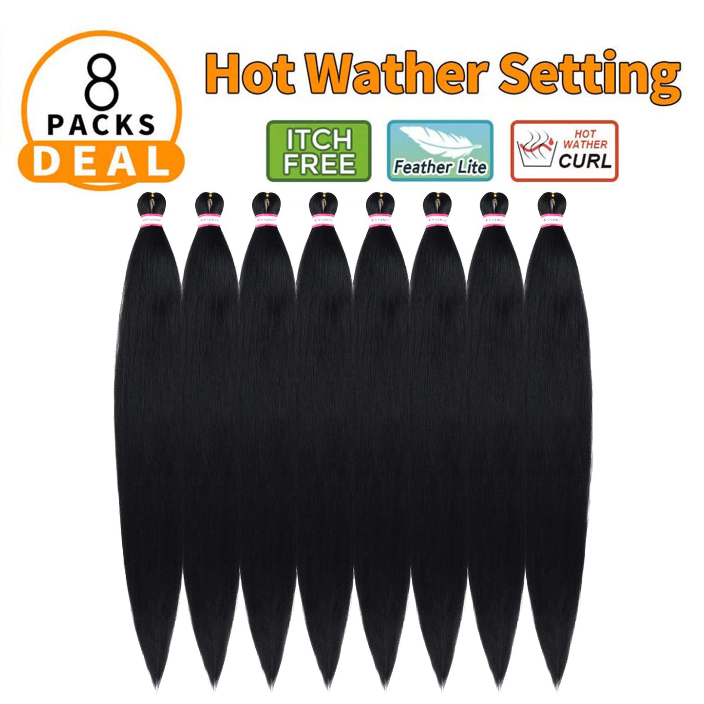 Pre Stretched Braiding Hair 8 Packs 42 Inch Natural Black Color Long Professional Hair for Braiding Twist Braids Itch Free Hot Water Setting Yaki Straight Synthetic Hair Extensions (#1B)
