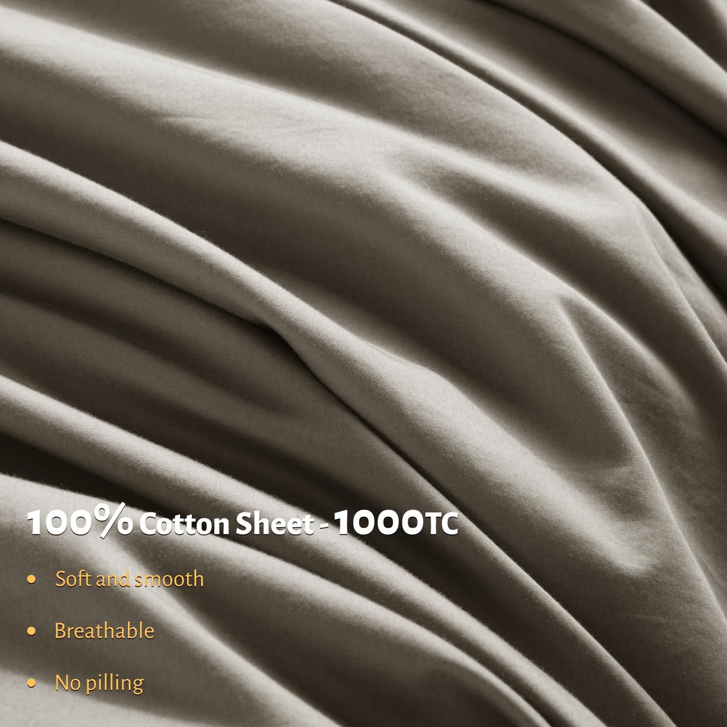Shilucheng 100% Egyptian Cotton Queen Size Sheets Set - 1000 Thread Count，Luxury Cotton Bed Sheets，Breathable & Cooling Bedding and Pillow Cases, 16 Inch Deep Pocket - 4 Piece (Taupe, Queen)