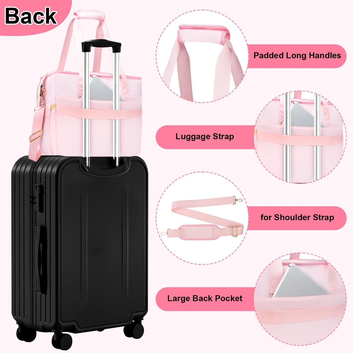 Sambois Teacher Tote Bag with Accordion File Organizer Pocket, Soft Nylon Utility Bag with 15.6 inch Laptop Compartment & USB Port, Large Work Tote Bag for Office Supplies Women (Pink)