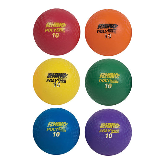 Champion Sports PX10SET Rhino Playground Ball Set, 10" Diameter, Rubber, Assorted, 6 Balls/Set (CSIPX10SET)