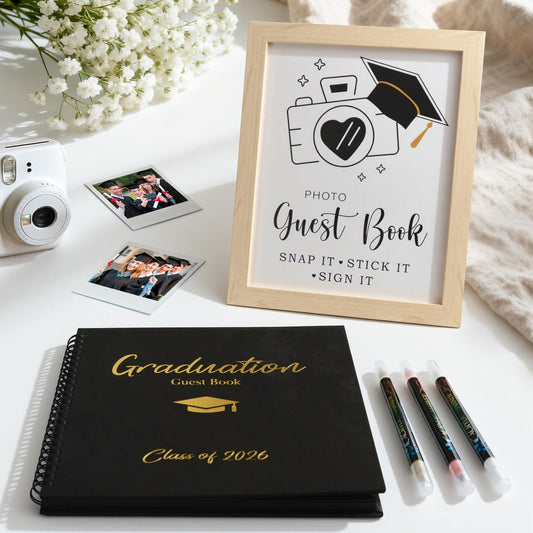 2026 Graduation Decorations - 30 Pages Graduation Guest Book with Photo Sign and 3 Markers - Class of 2026 Graduation Gifts Graduation Decor Party Favors Supplies for Kindergarten High School College