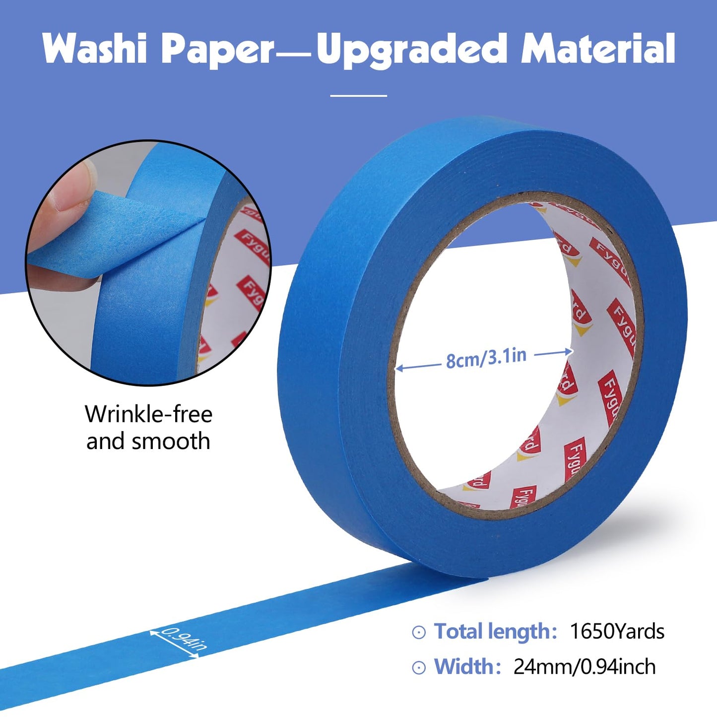 Fyguard 30Rolls Blue Painters Tape 1 Inch Wide 0.94In x 1650 Total Yards Bulk Blue Masking Tape, Heat Resistant Washi Tape for Wall Painting DIY Projects, Sharp Lines