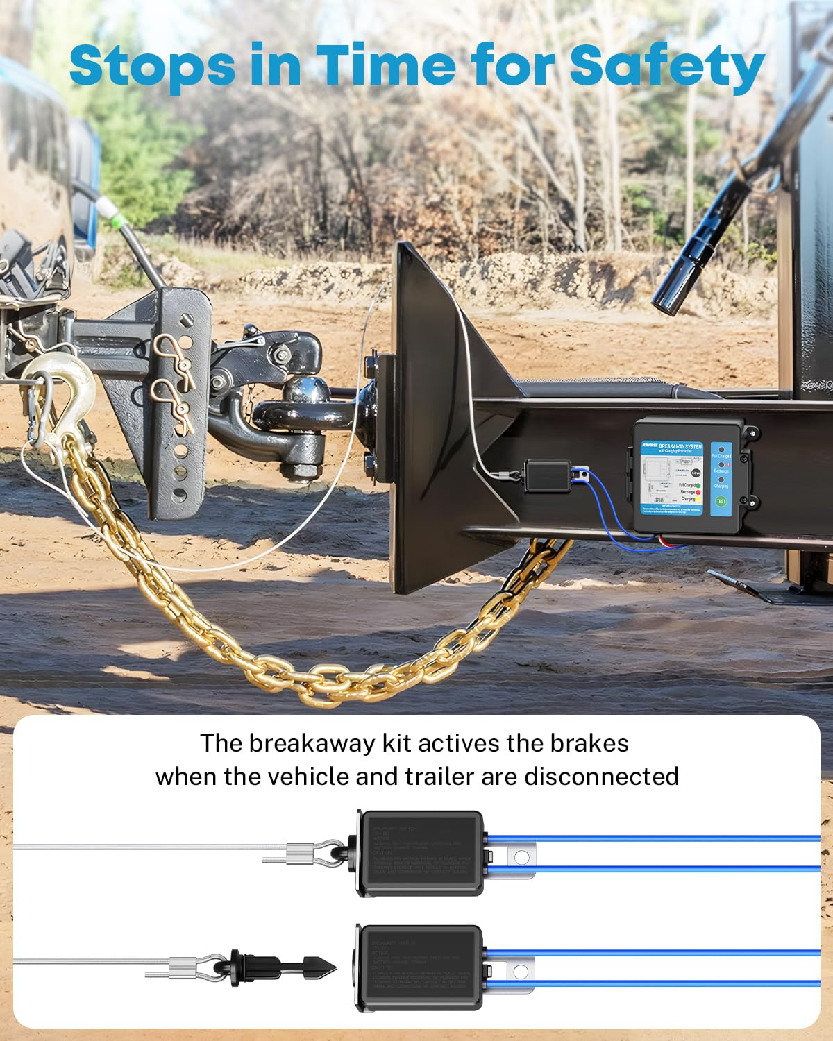 Kohree Trailer Brakes Breakaway Kit, Built-in 12V 5AH Lead-Acid Battery and Charger, Side Load Break-Away Controller System with Switch and LED Indicator, Universal for Trailer Caravan
