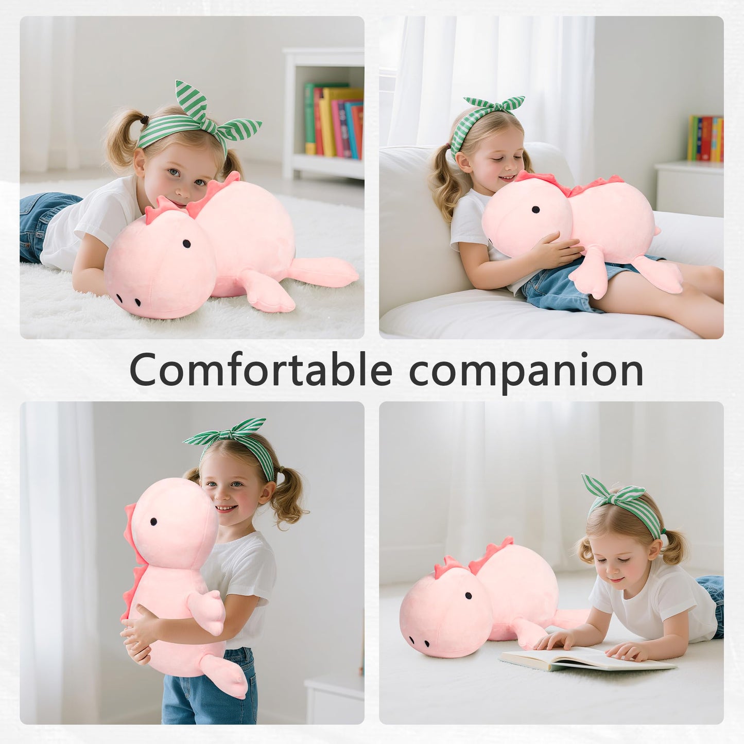 22" 3.5 lbs Weighted Dino Stuffed Toys, Cute Animals Plushie Dolls Pillow Gifts for Kids Adults (Pink)