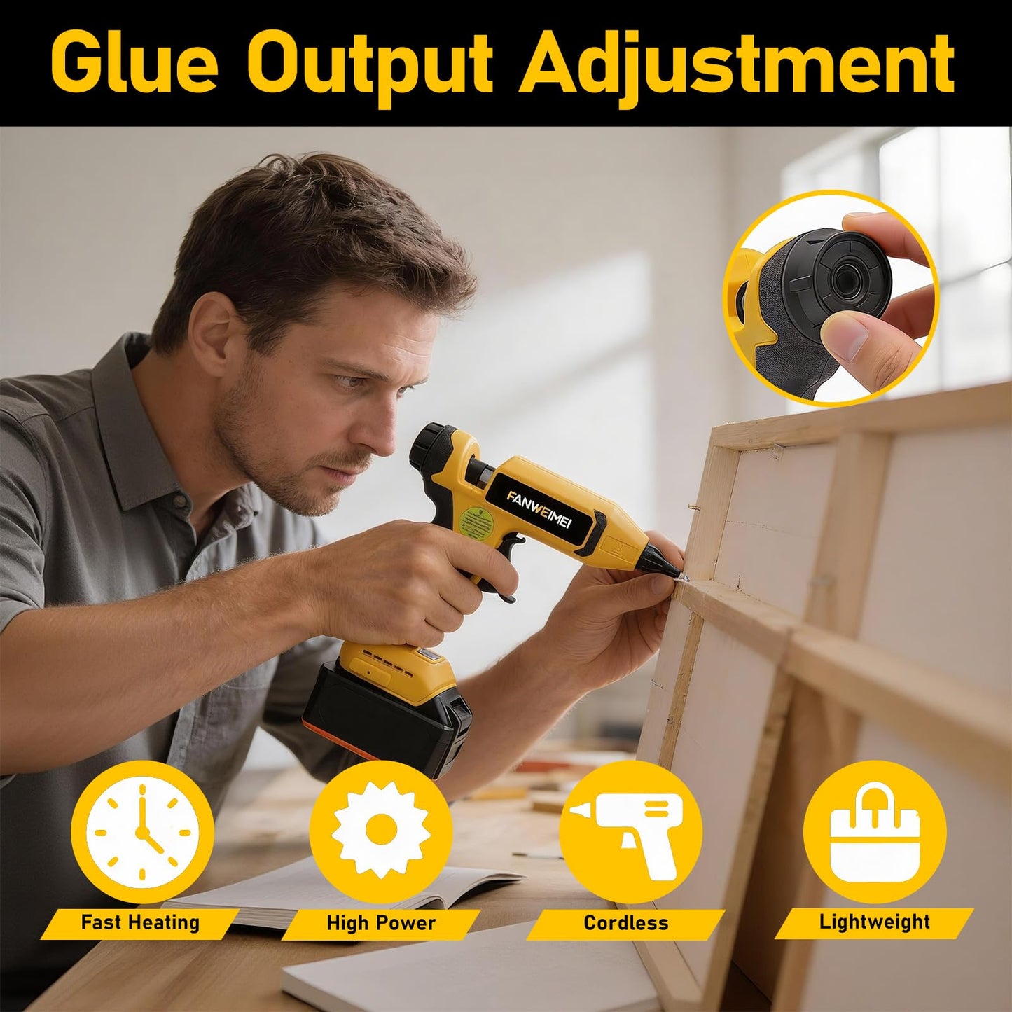 110W Cordless Hot Glue Gun Compatible with DeWalt 18V Battery, Upgraded Digital Adjustable Temp Heavy Duty Glue Gun with 20 Full-Size Sticks for DIY, Arts, Crafts & Home Repair (Battery Not Included)