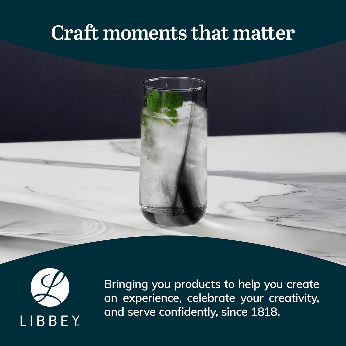 Libbey Black Ribbon Drinking Glasses Set of 8, 16 Oz Sleek Ribbon Accent Drinking Glass Cups, Durable Water Glasses Set for Soft Drinks, Iced Tea