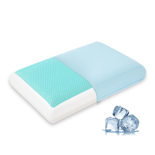 Cooling Pillow for Sleeping, Gel Memory Foam Pillow with Reversible Cover, Neck Support for Side, Back and Stomach Sleepers, Removable & Machine Washable Cover, Bed Pillows for Hot Sleepers, Blue