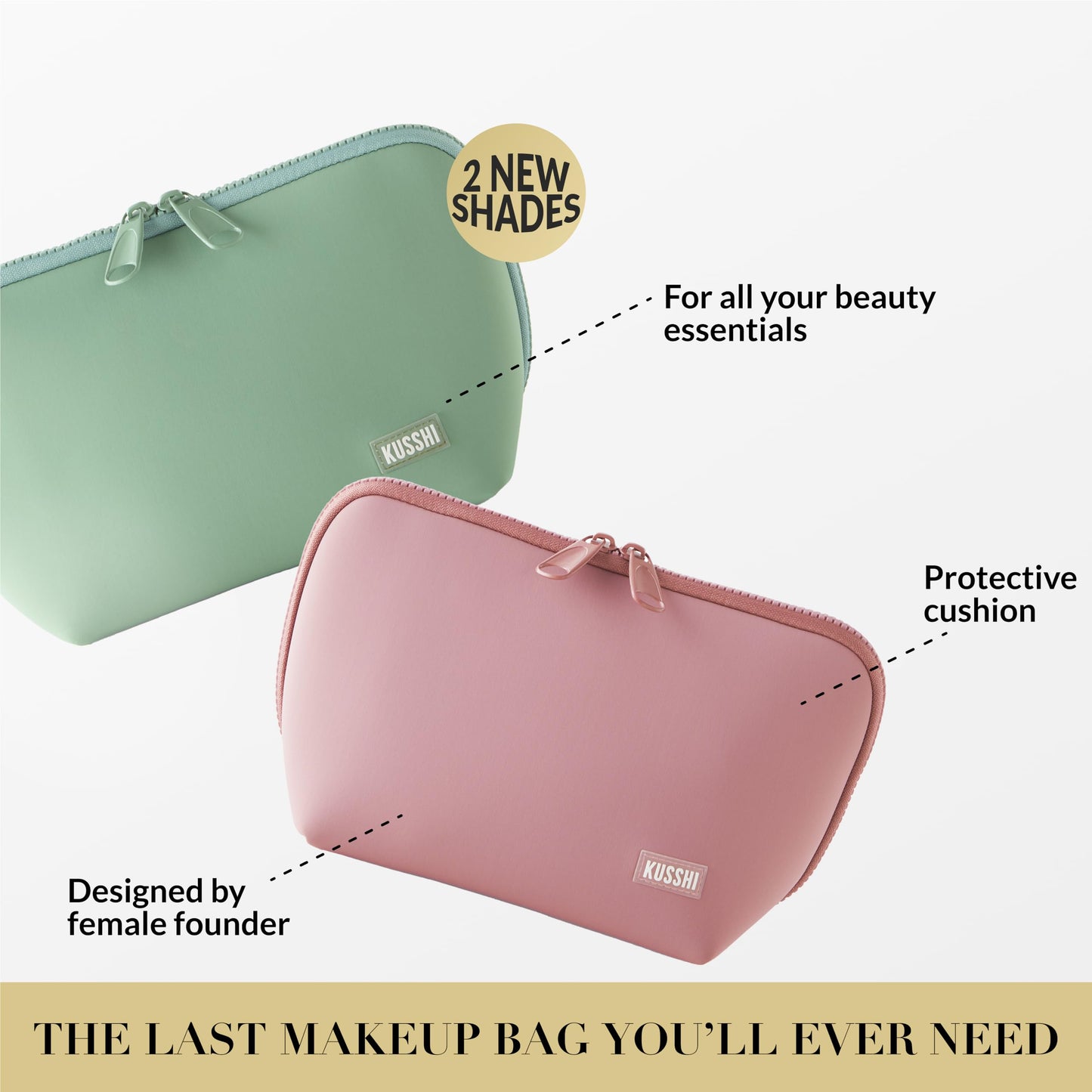 KUSSHI Neoprene Makeup Bag - Washable Makeup Bag for Stress Free Travel (Sage/Coral Rose)