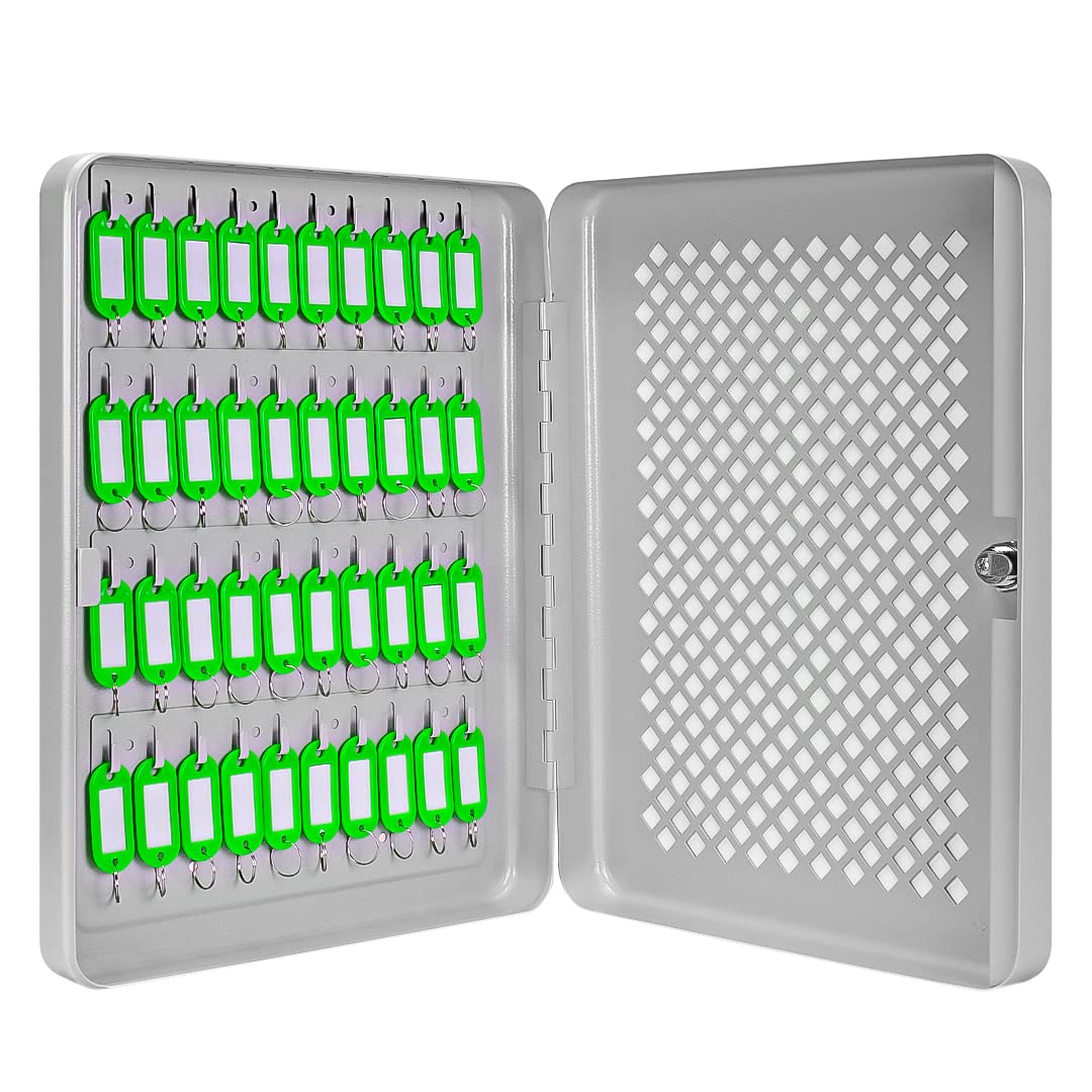 Barska Box with Numbered Hooks Lock Cabinet with Green Tags, 40 Keys, Grey