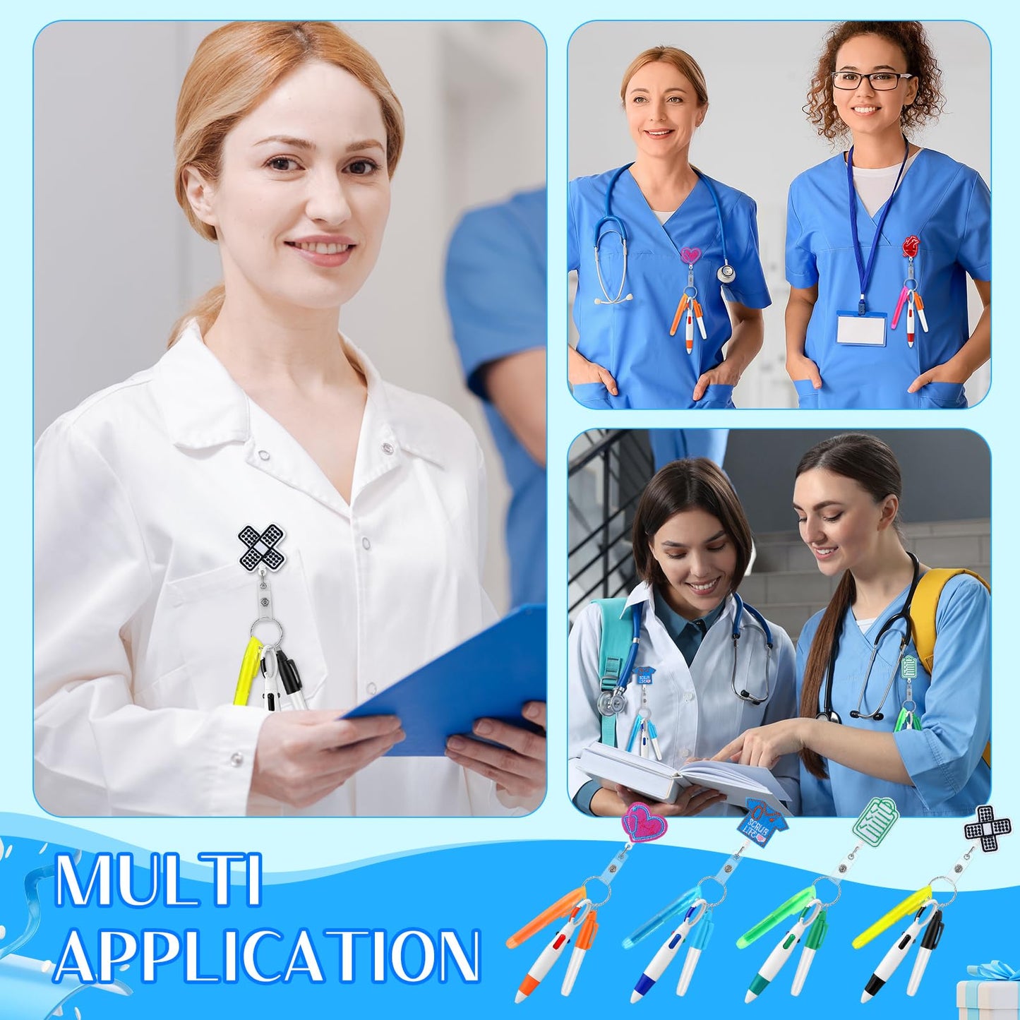 Nezyo 100 Pcs Nursing Pens Set Includes Retractable Ballpoint Pen Permanent Marker Pen Mini Highlighters Badge Holder Clip ID Name Reels 2026 Nursing Week Gifts for CNA Students Graduation Coworker