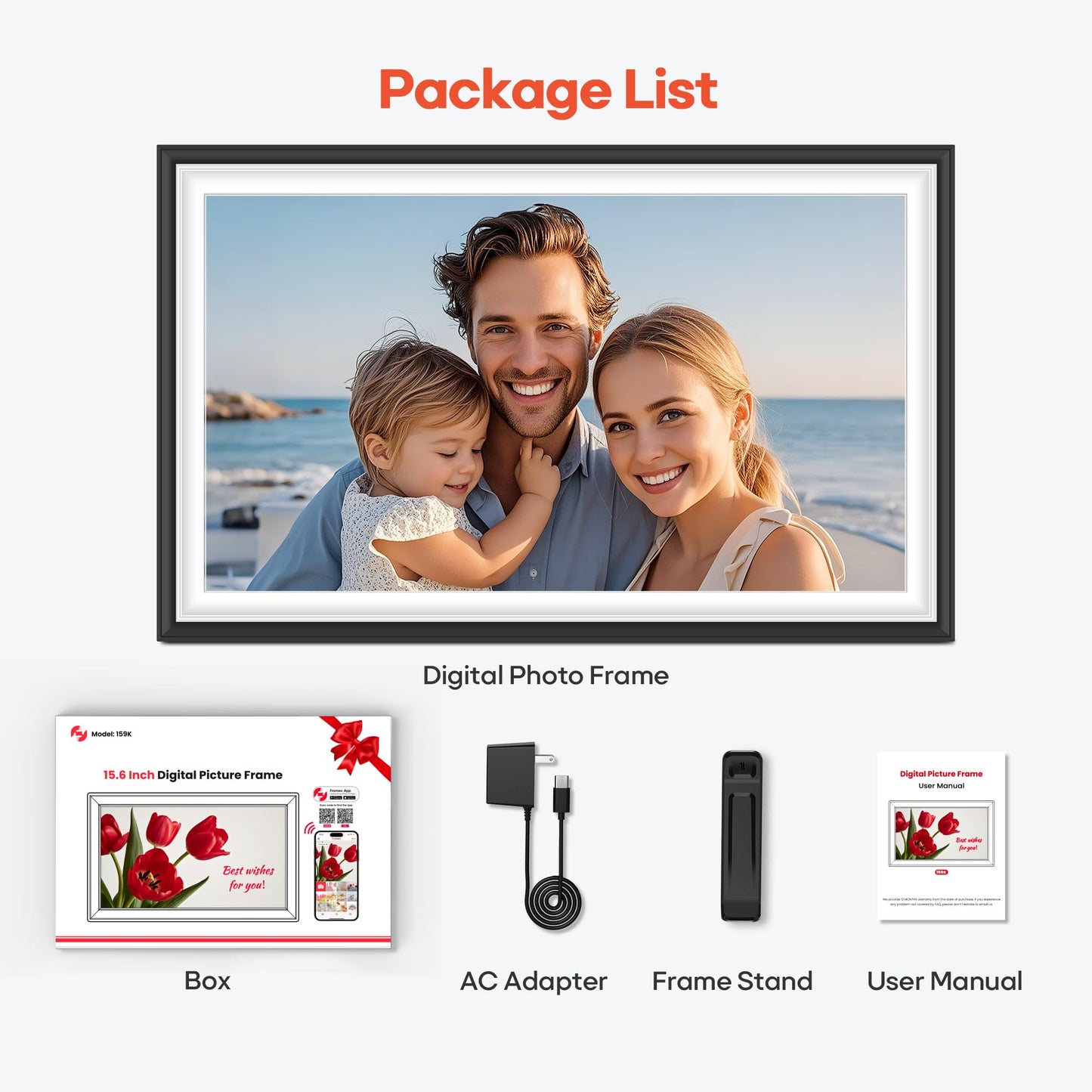 64GB Frameo 15.6" Digital Picture Frame Large 1920 x 1080 IPS FHD Touch Screen WiFi Electronic Photo Frames Share Moments Instantly Anywhere Photo Gifts for Parents and Grandparents