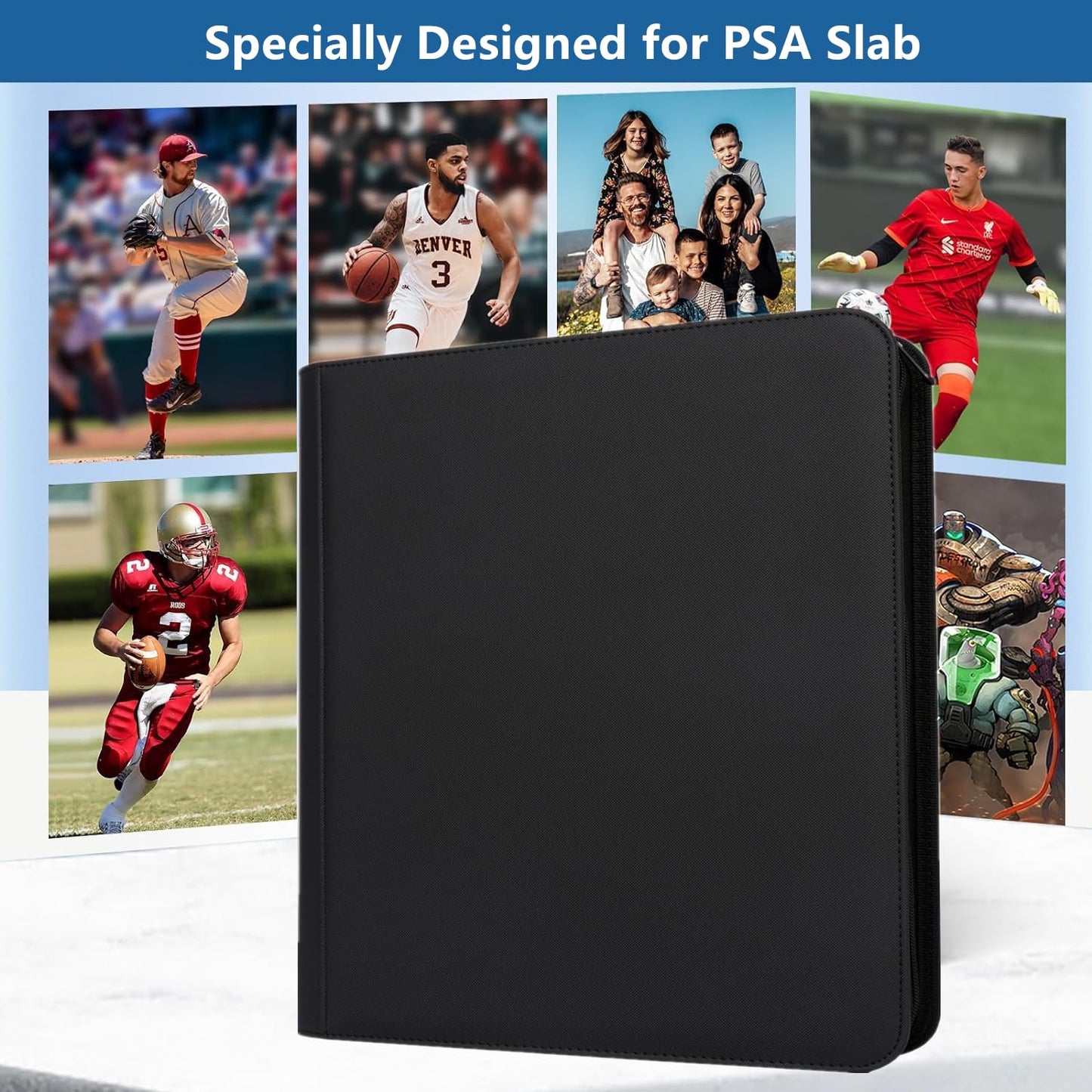 60 Pockets Graded Card Binder, Toploading PSA Slab Holder Album, PU Leather Graded Card Storage Binder, Premium 6 Pocket PSA Card Binder Album with Sleeves (Black)